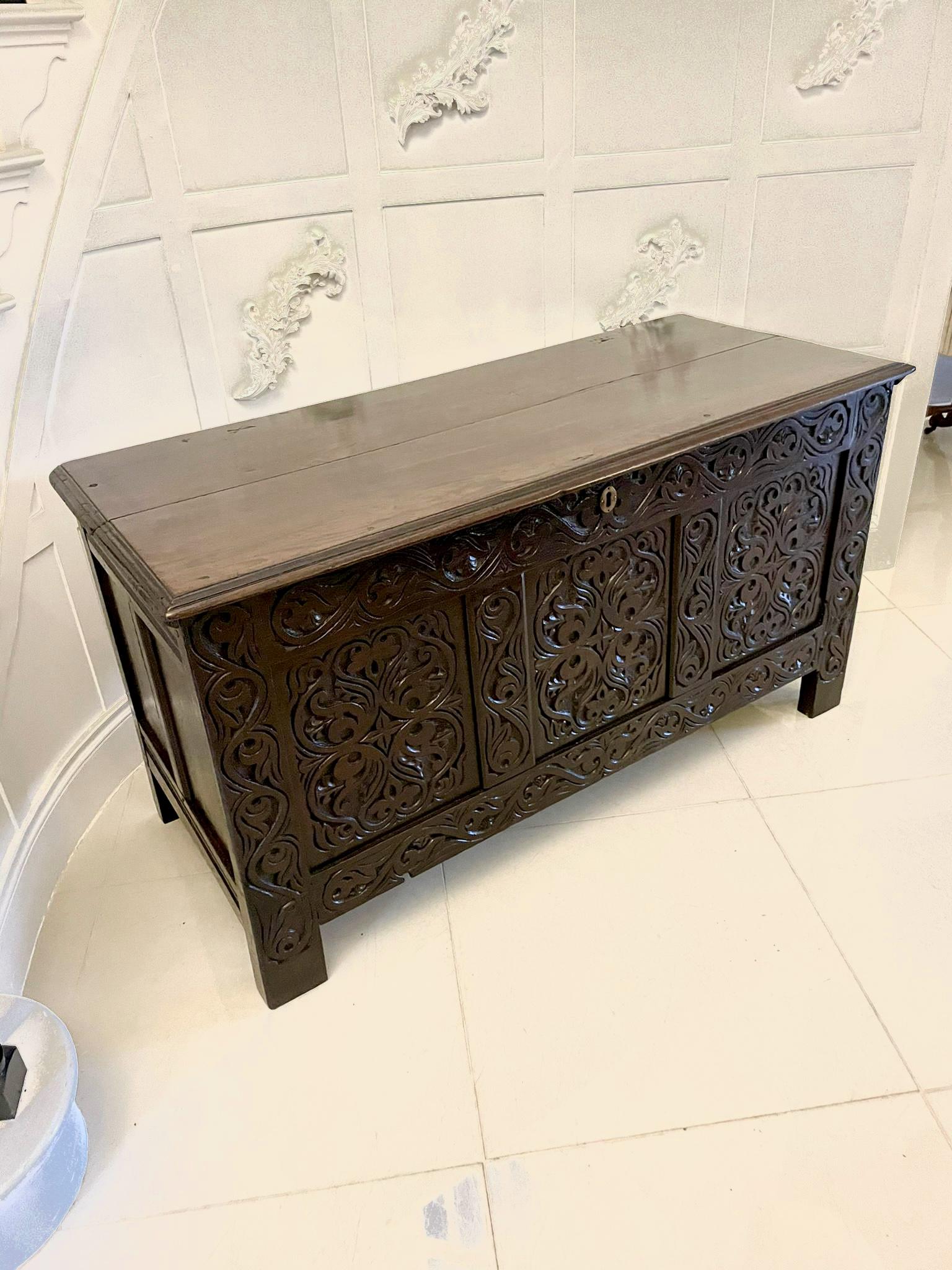 Antique Early 18th Century Carved Oak Coffer Chest (1 of 12)