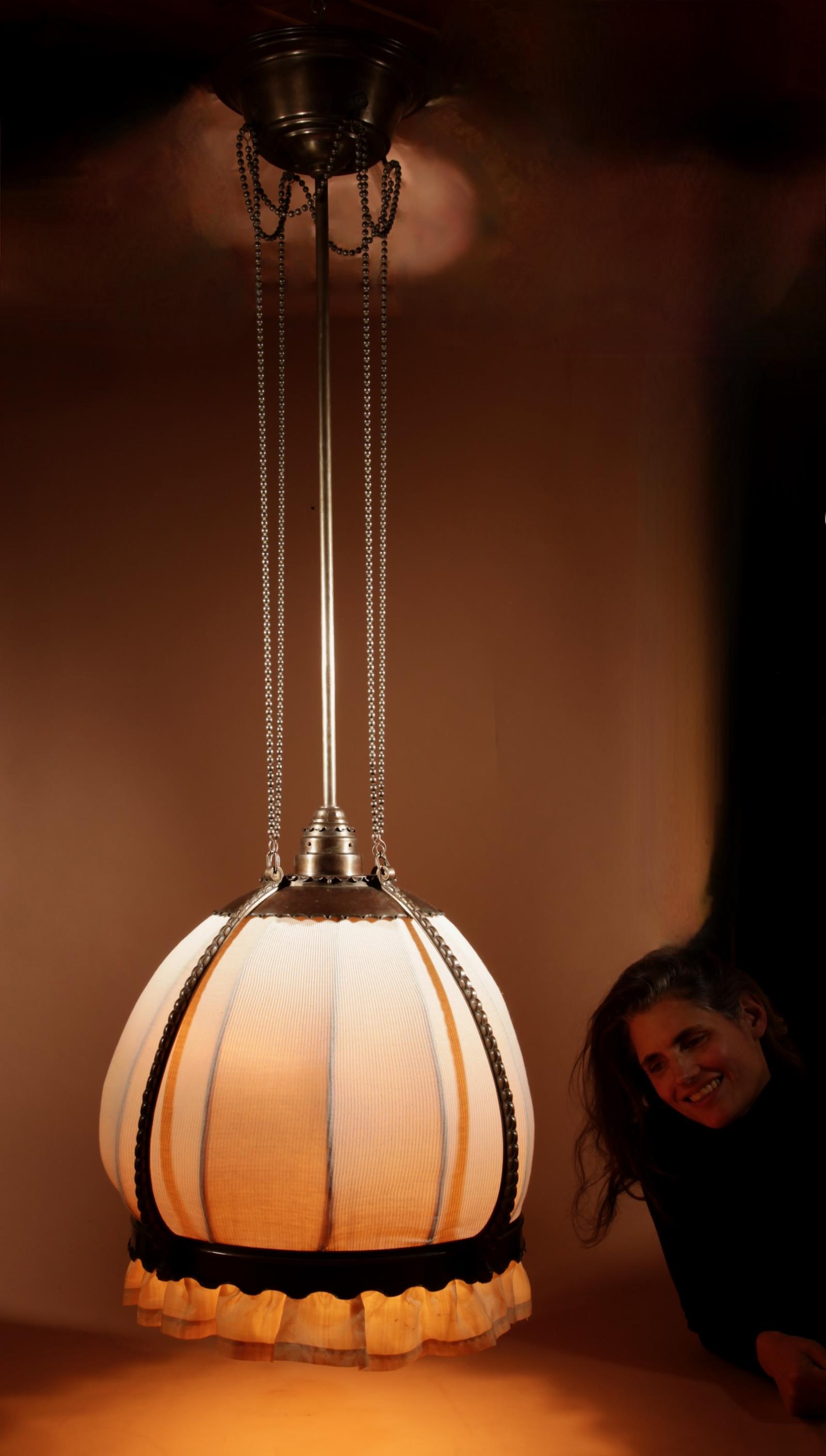 Amsterdam School Art Nouveau / Art Deco Stylish Copper and Brass Hanging Light, Circa 1900-20 (1 of 8)