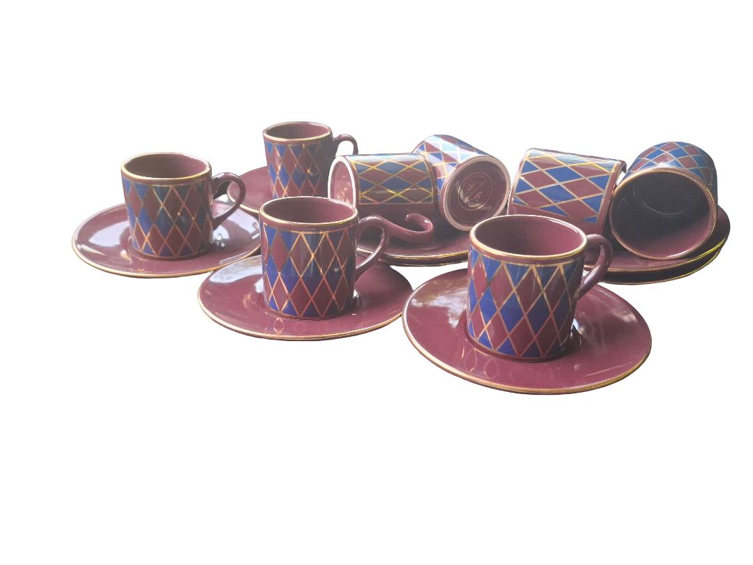Set of 8 Vintage Hornsea Pottery Harlequin Pattern Coffee Cans & Saucers (1 of 3)