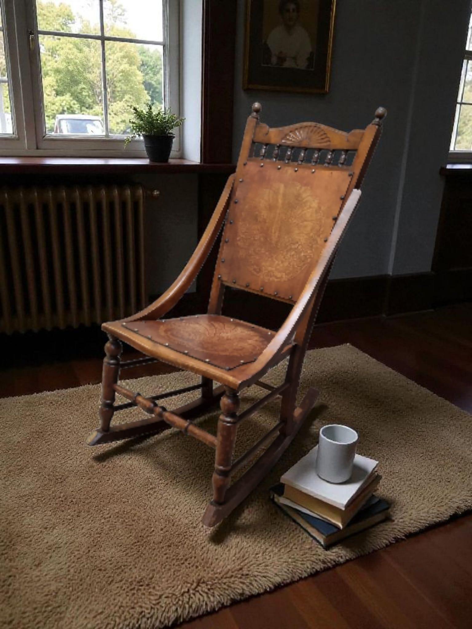 Antique Edwardian Century Beech Floral Occasional Rocking Chair (1 of 9)