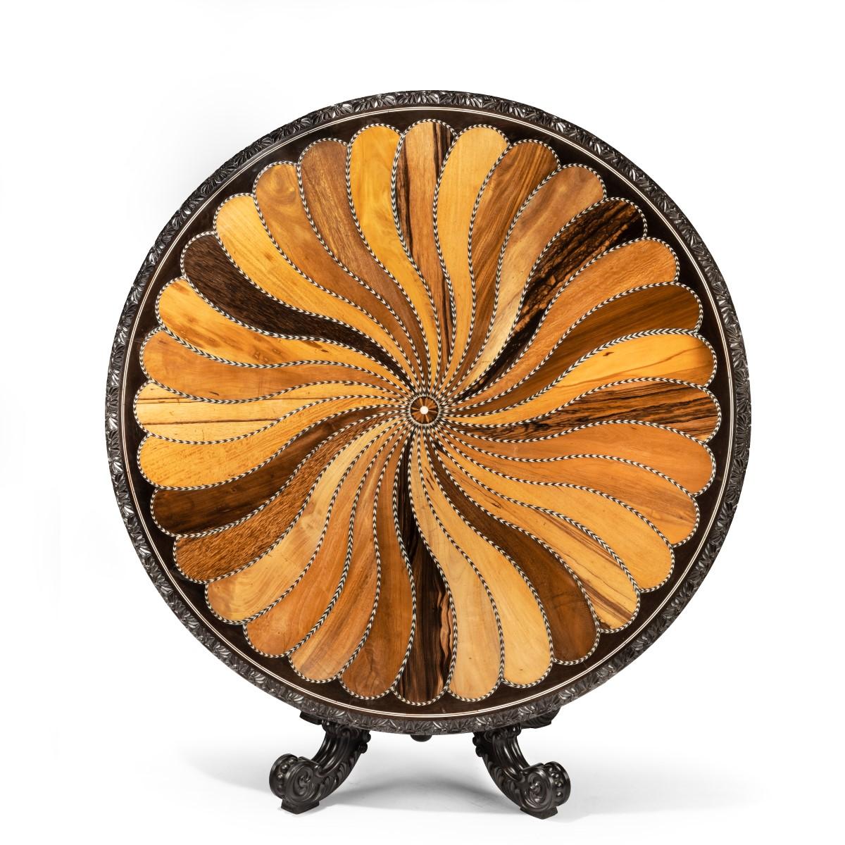 Large Anglo-Ceylonese Ebony & Specimen Wood Centre Table c.1840 (1 of 8)