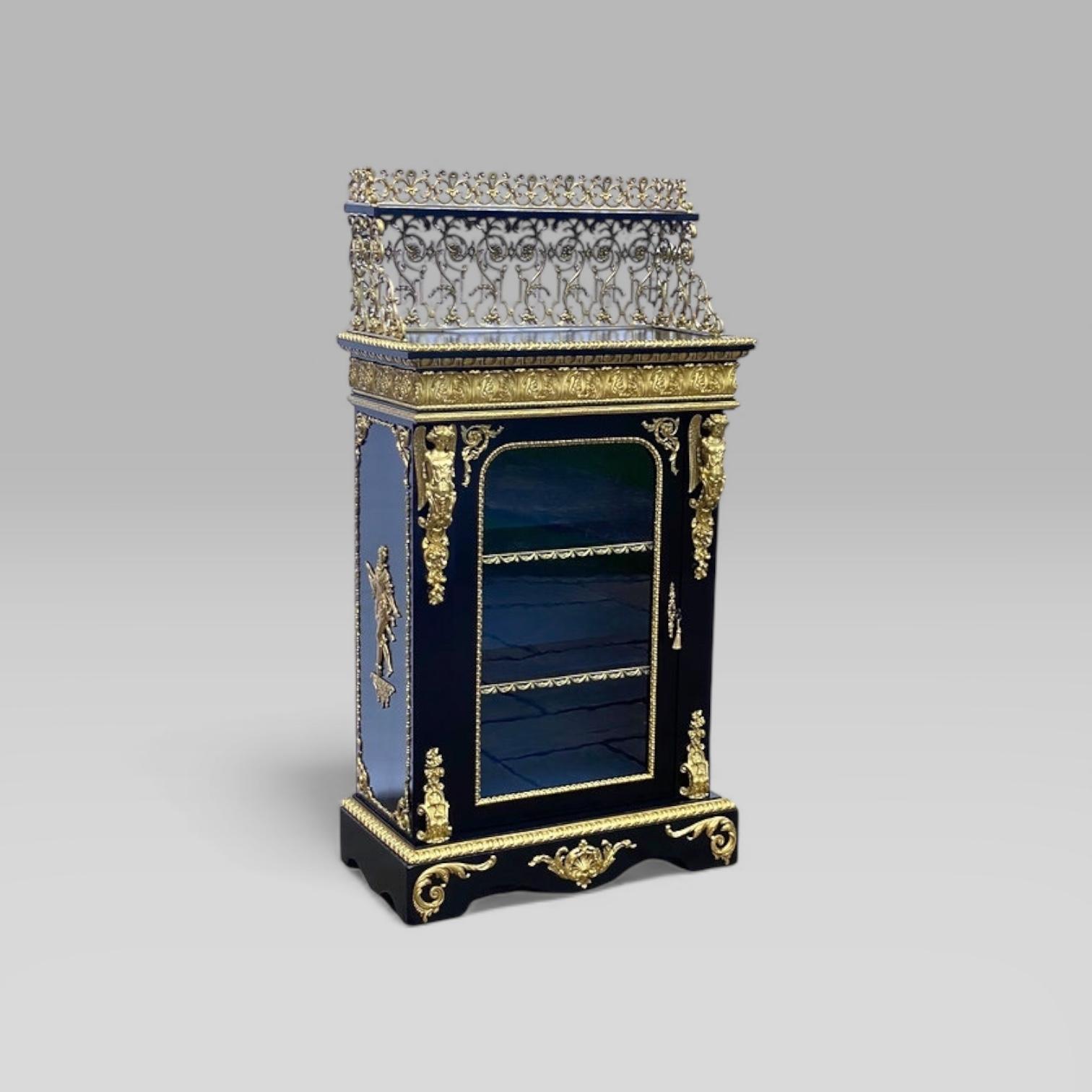 Antique French Napoleon III Brass & Ebonised Pier Display Cabinet With A Gallery (1 of 10) Antique French Napoleon III Brass & Ebonised Pier Display Cabinet With A Gallery (1 of 10)