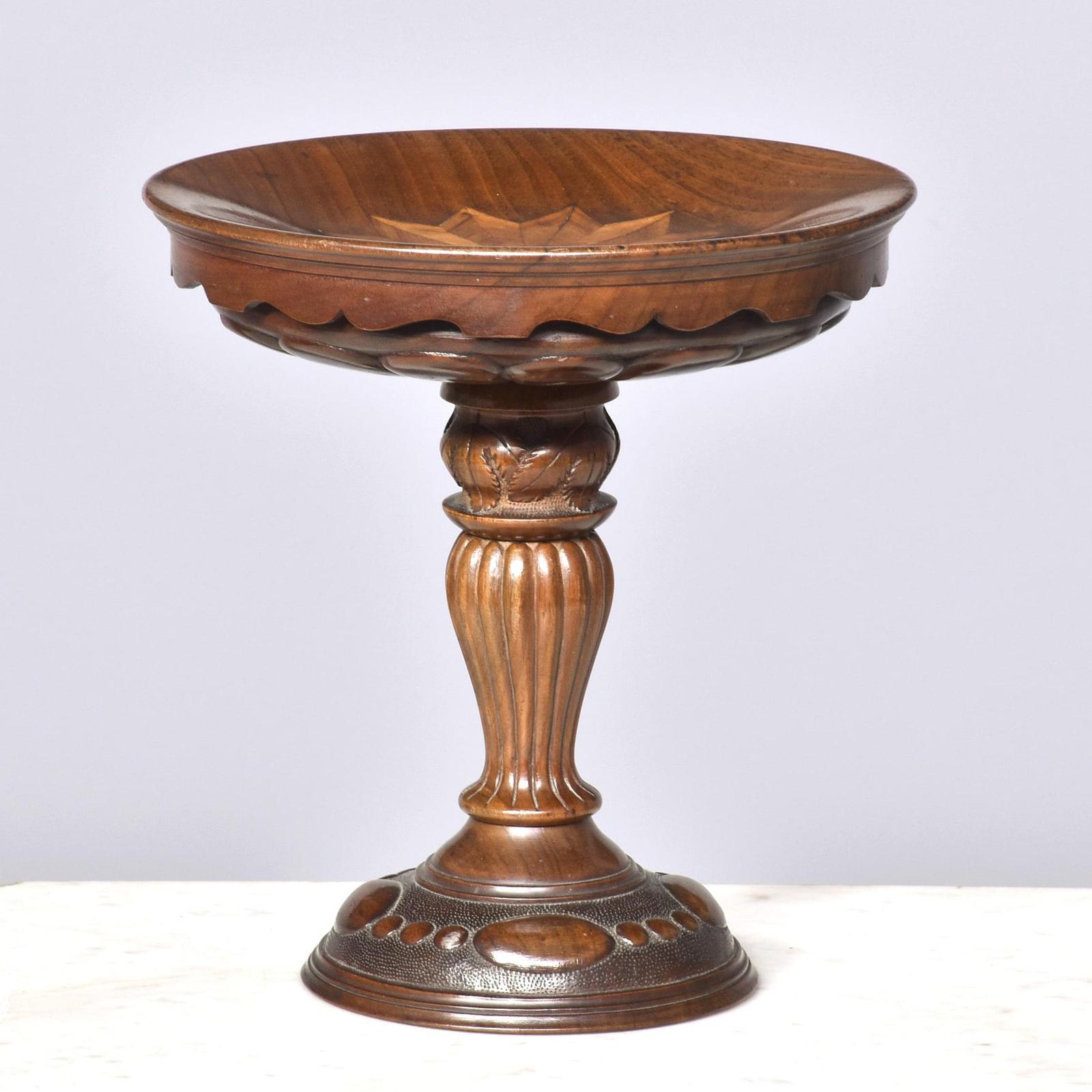 Inlaid & Carved Walnut Tazza (1 of 3)