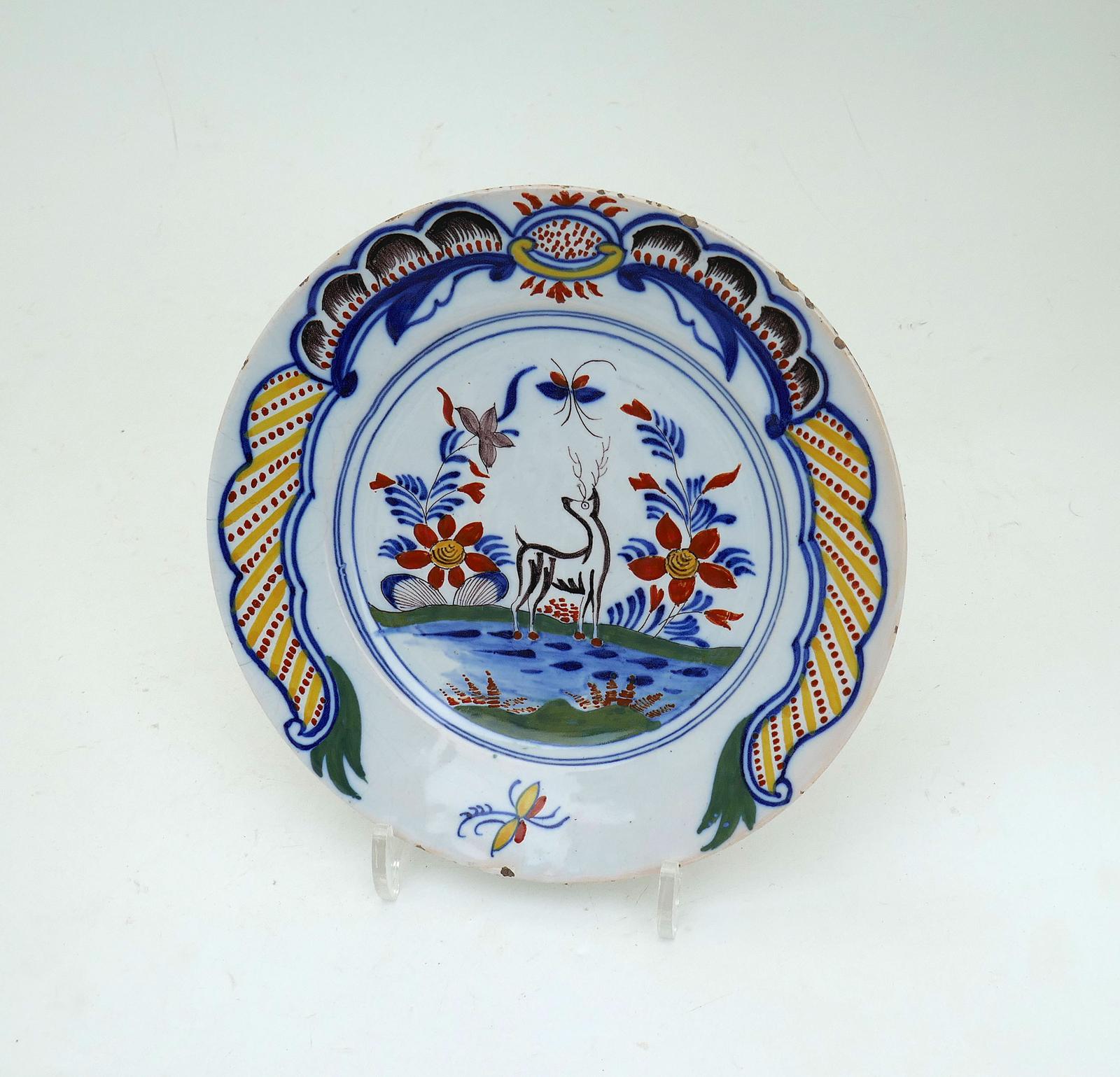 Antique Early Pottery 18thc Polychrome Delft 9" Plate. Dutch C1750-70 (1 of 4) Antique Early Pottery 18thc Polychrome Delft 9" Plate. Dutch C1750-70 (1 of 4)