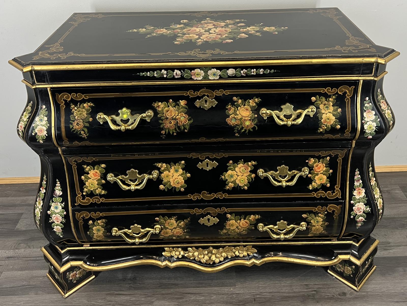 Cabinet Vintage French Style Painted Floral 3 Drawer Chest Sideboard (1 of 23)