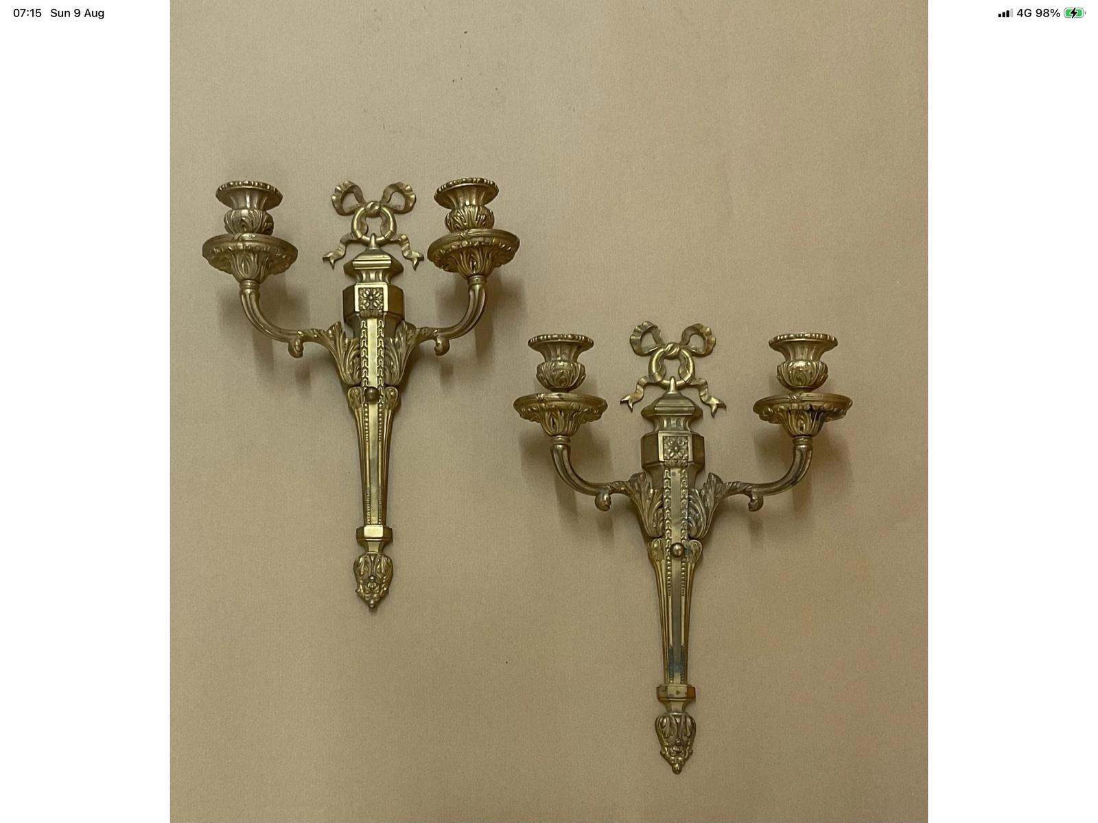 Pair Of Antique Regency Style Brass 2 Branch Candle Wall Sconce Edwardian C1910 (1 of 8) Pair Of Antique Regency Style Brass 2 Branch Candle Wall Sconce Edwardian C1910 (1 of 8)