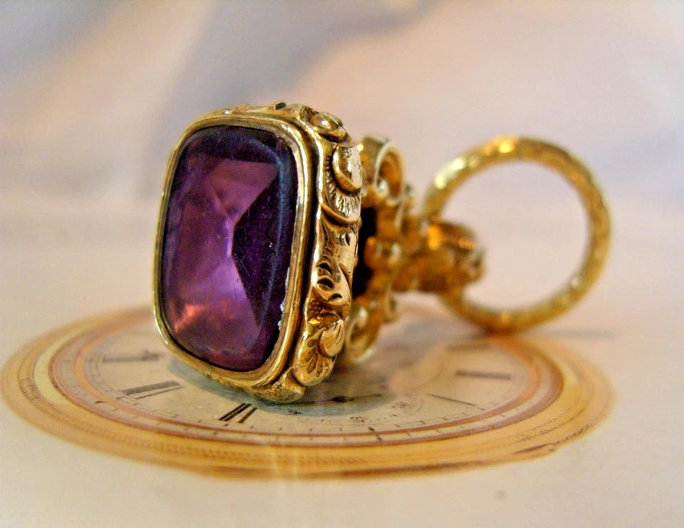 Pocket Watch Chain Fob 12ct Gold Filled & Amethyst Glass Huge 1890s Fob (1 of 14) Pocket Watch Chain Fob 12ct Gold Filled & Amethyst Glass Huge 1890s Fob (1 of 14)