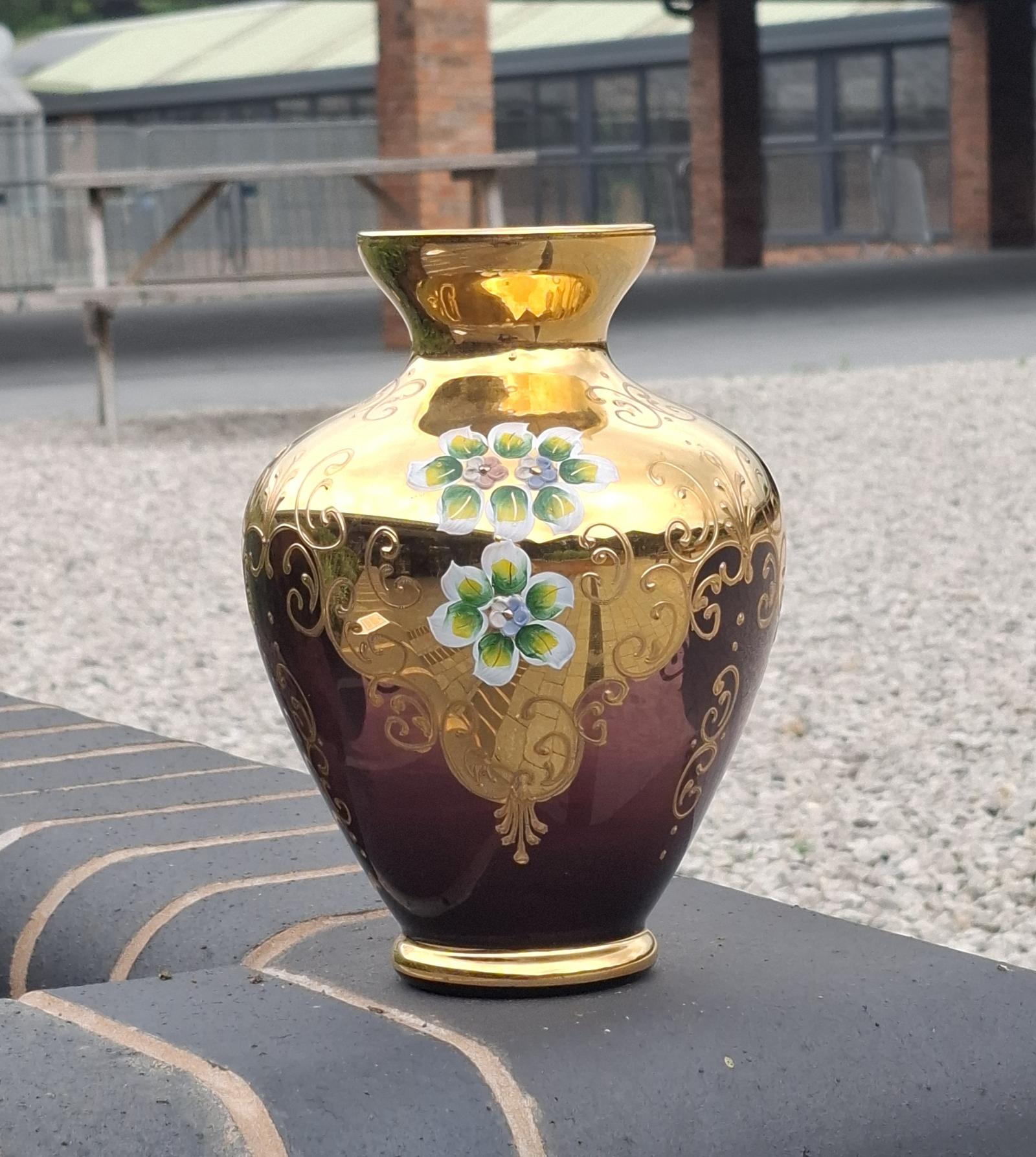 Large Italian Murano Hand-painted Bud Vase (24k Gold Leaf) (1 of 3) Large Italian Murano Hand-painted Bud Vase (24k Gold Leaf) (1 of 3)