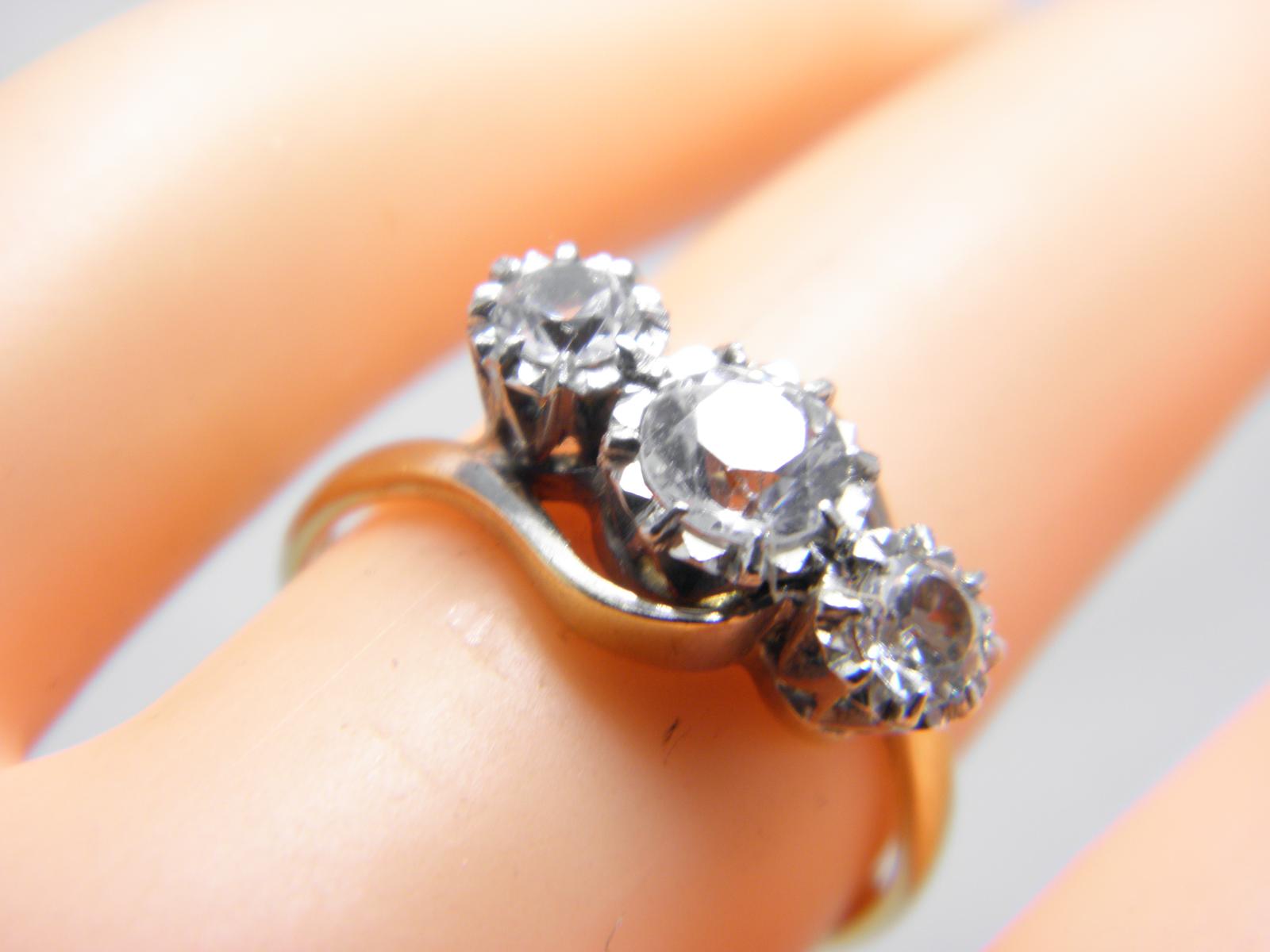 Antique 18ct Gold Palladium Sapphire Trilogy Ring Size M (1 of 15)