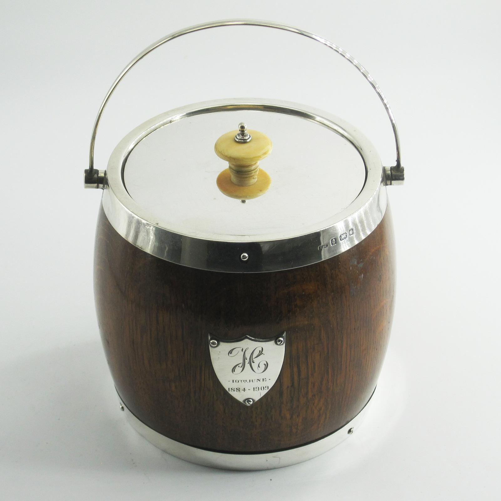 Unusual Edwardian Silver Mounted Oak Barrel with Pottery Liner (1 of 5) Unusual Edwardian Silver Mounted Oak Barrel with Pottery Liner (1 of 5)