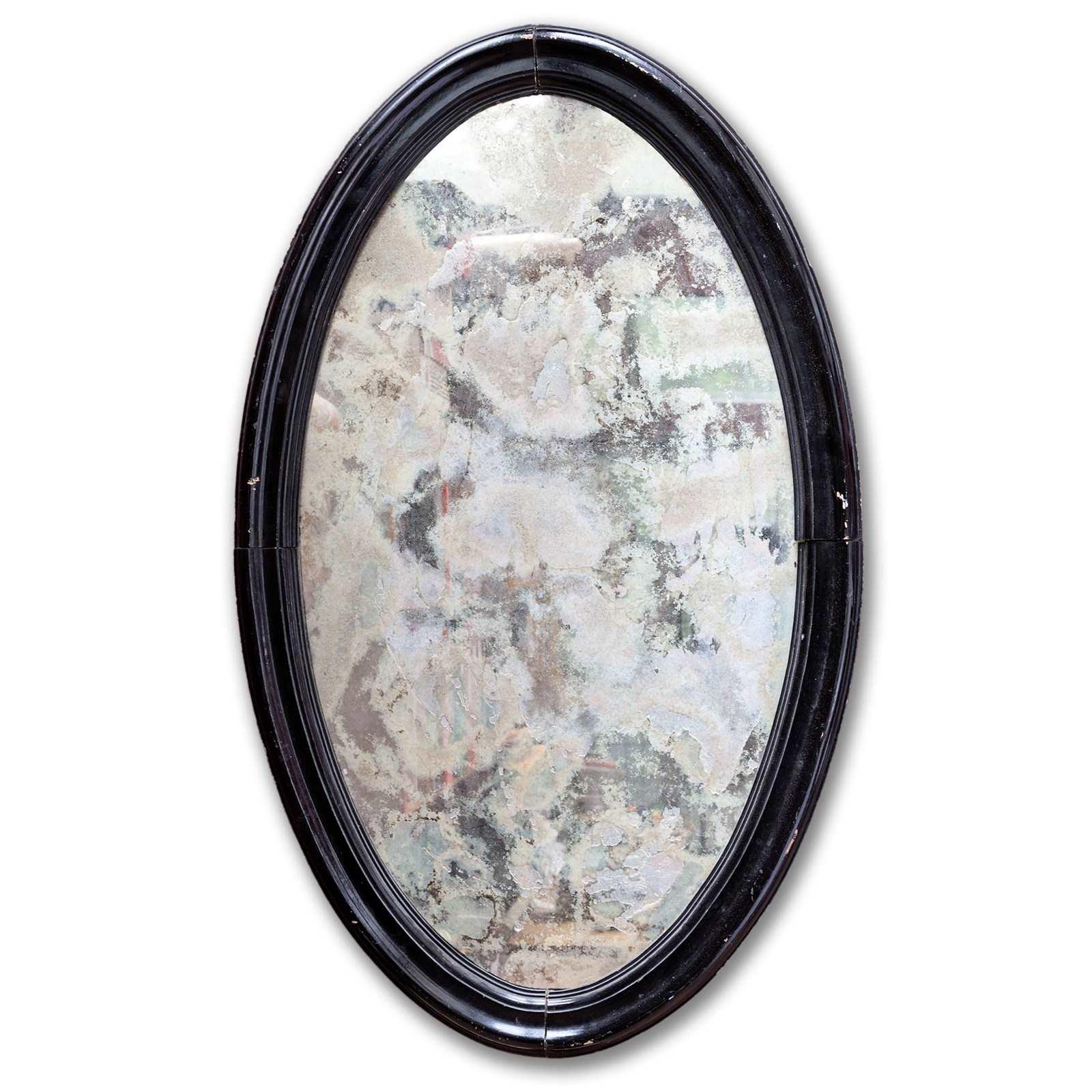 Magnificent Oval Ebonised Frame Mirror From France with 'Foxed' Silvering (1 of 8) Magnificent Oval Ebonised Frame Mirror From France with 'Foxed' Silvering (1 of 8)