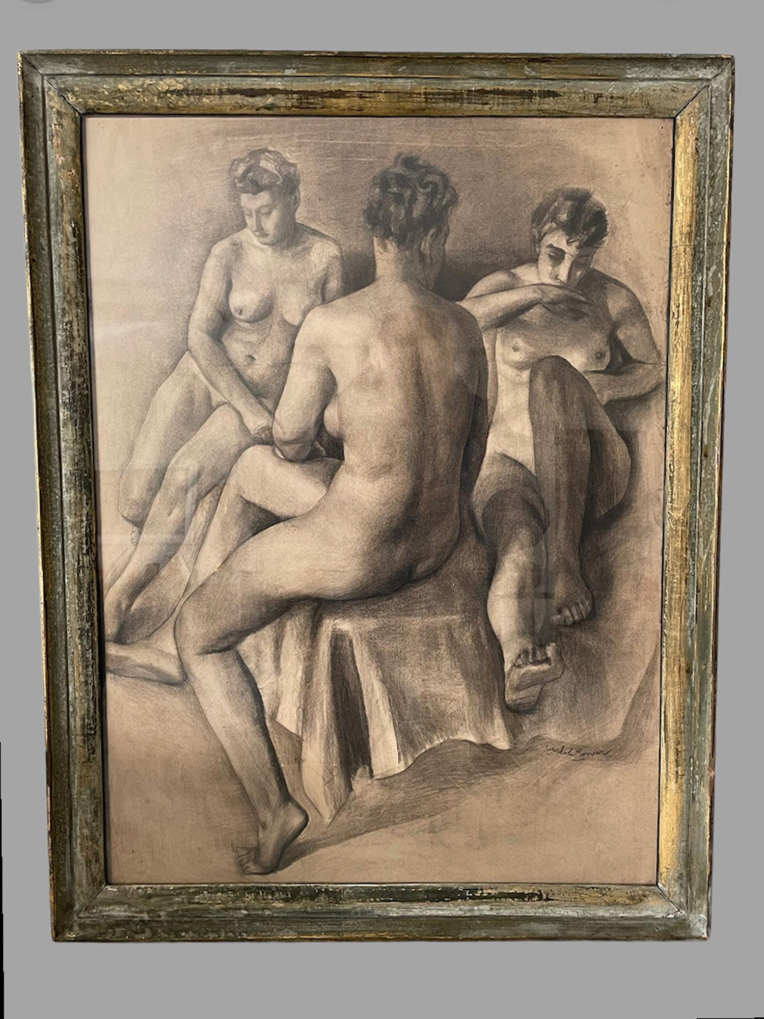 19th Century Charcoal Study 'Three Graces' (1 of 5)