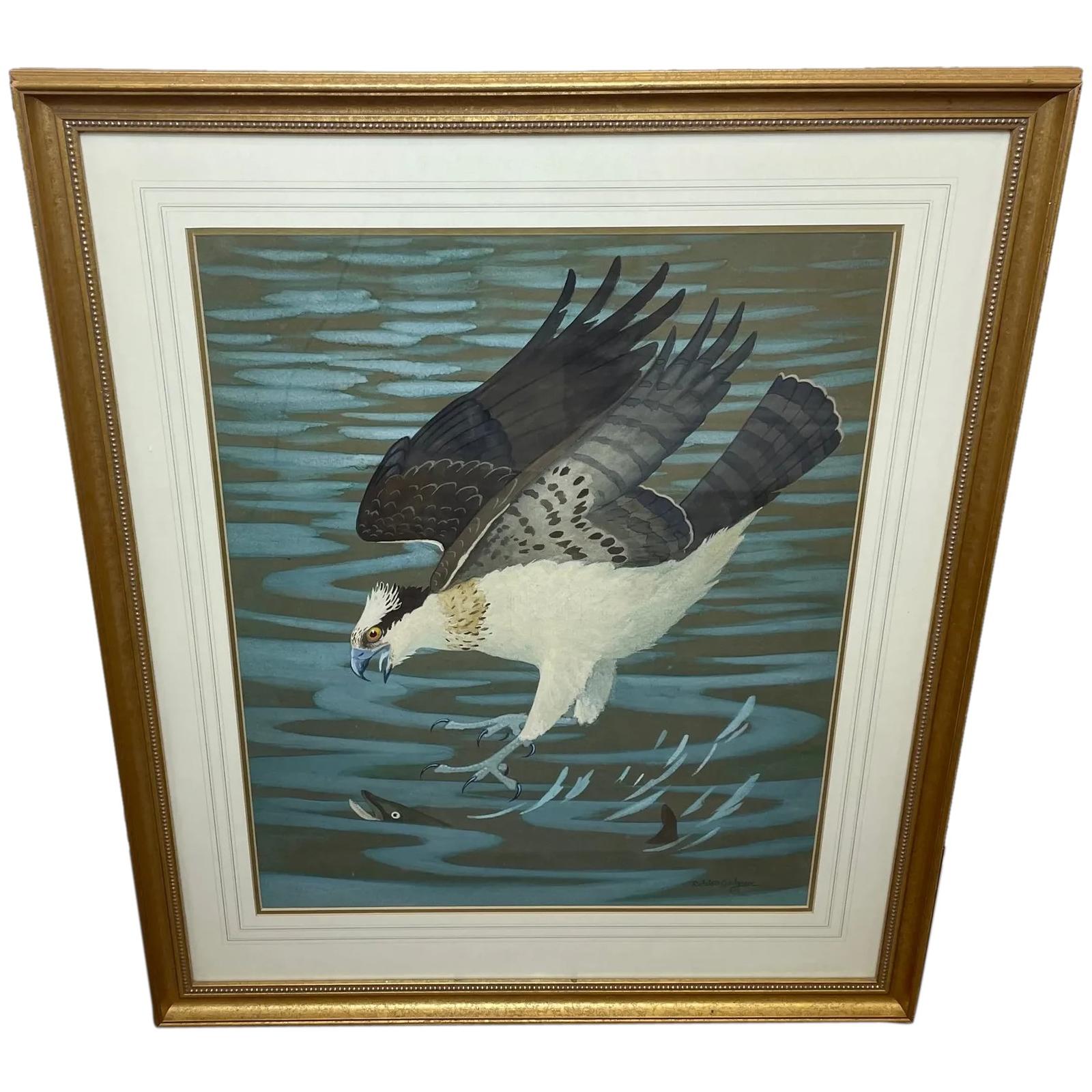 Large Watercolour Osprey Swooping Down on Pike Fish by Ralston Gudgeon (1 of 48)