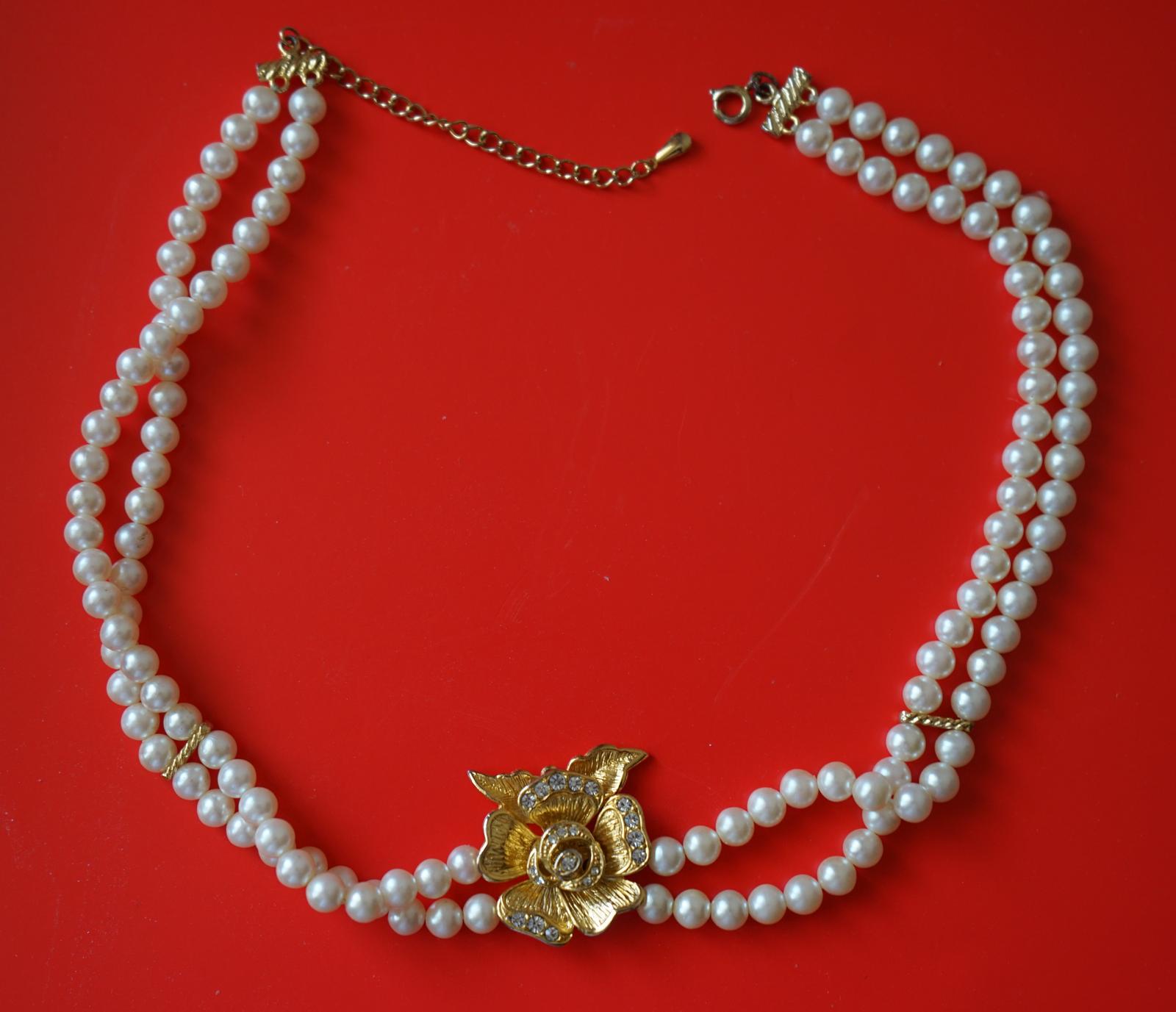 Vintage Simulated Two Strand Pearl Necklace & Pendant with Extension (1 of 6)