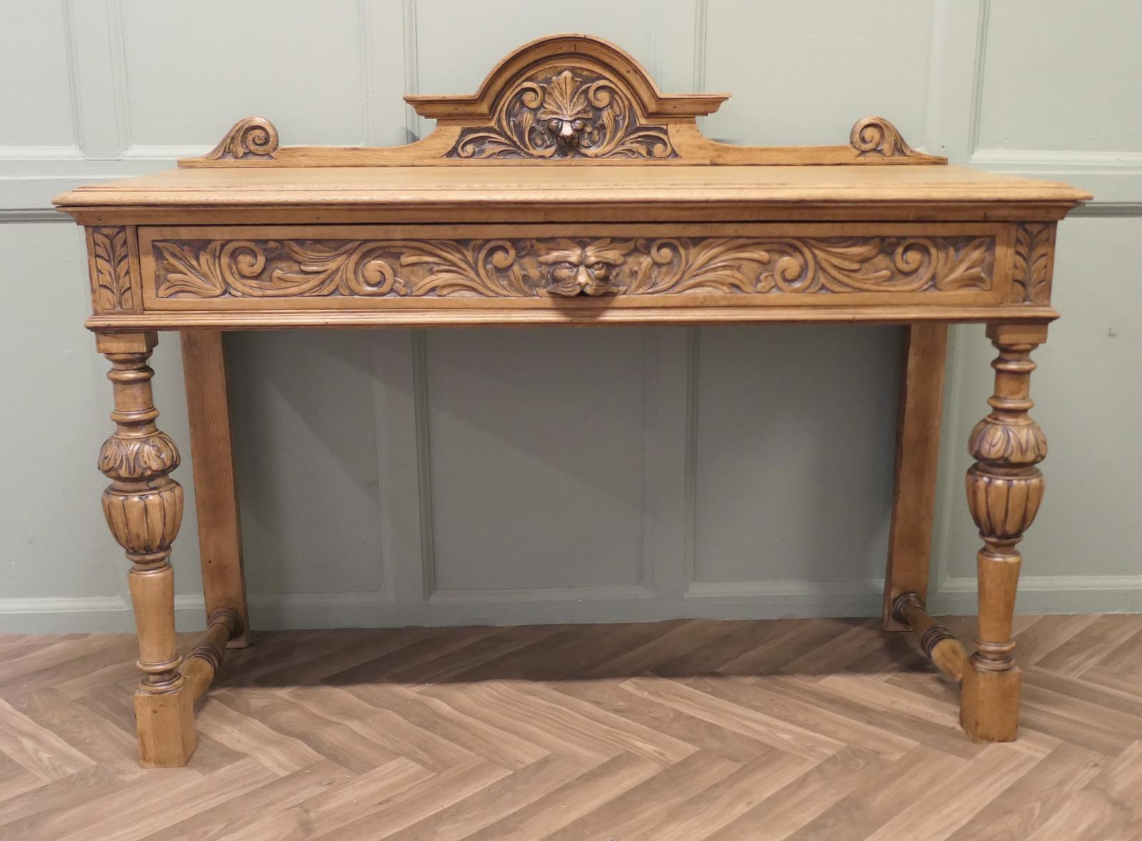 Green Man Carved Golden Oak Hall Table (1 of 6)