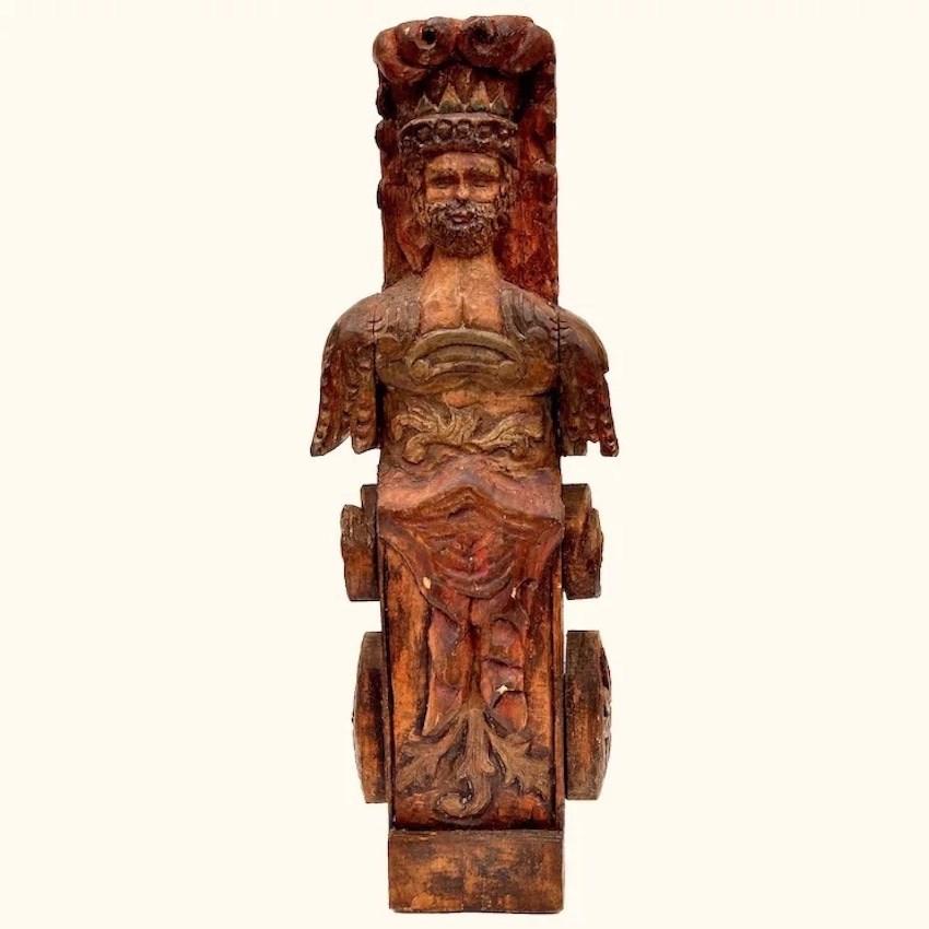 Carved Wooden Figure of King David From French Pyrenean Region (1 of 6)