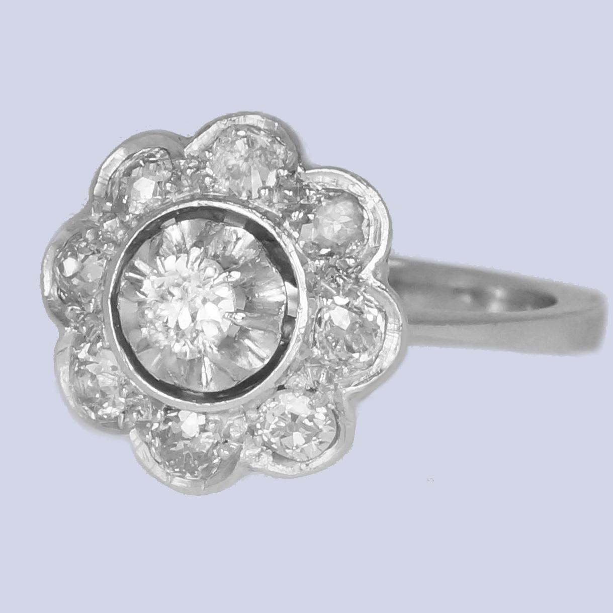 18ct Gold Diamond Cluster Ring French Retro 1.00ct Diamond Art Deco Ring Circa 1920s (1 of 20)