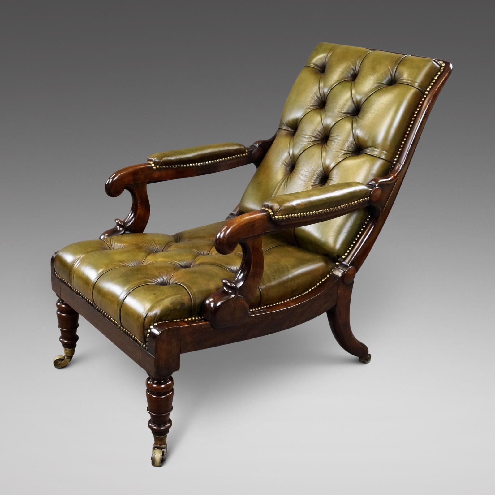 A William IV Button Leather Reclining Chair (1 of 6) A William IV Button Leather Reclining Chair (1 of 6)
