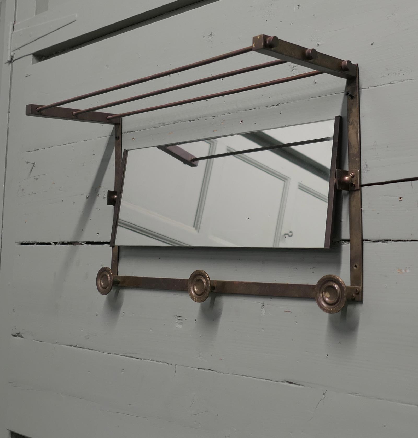 Arts & Crafts French Brass Hall Mirror with Shelf + 3 Coat Hooks (1 of 5) Arts & Crafts French Brass Hall Mirror with Shelf + 3 Coat Hooks (1 of 5)
