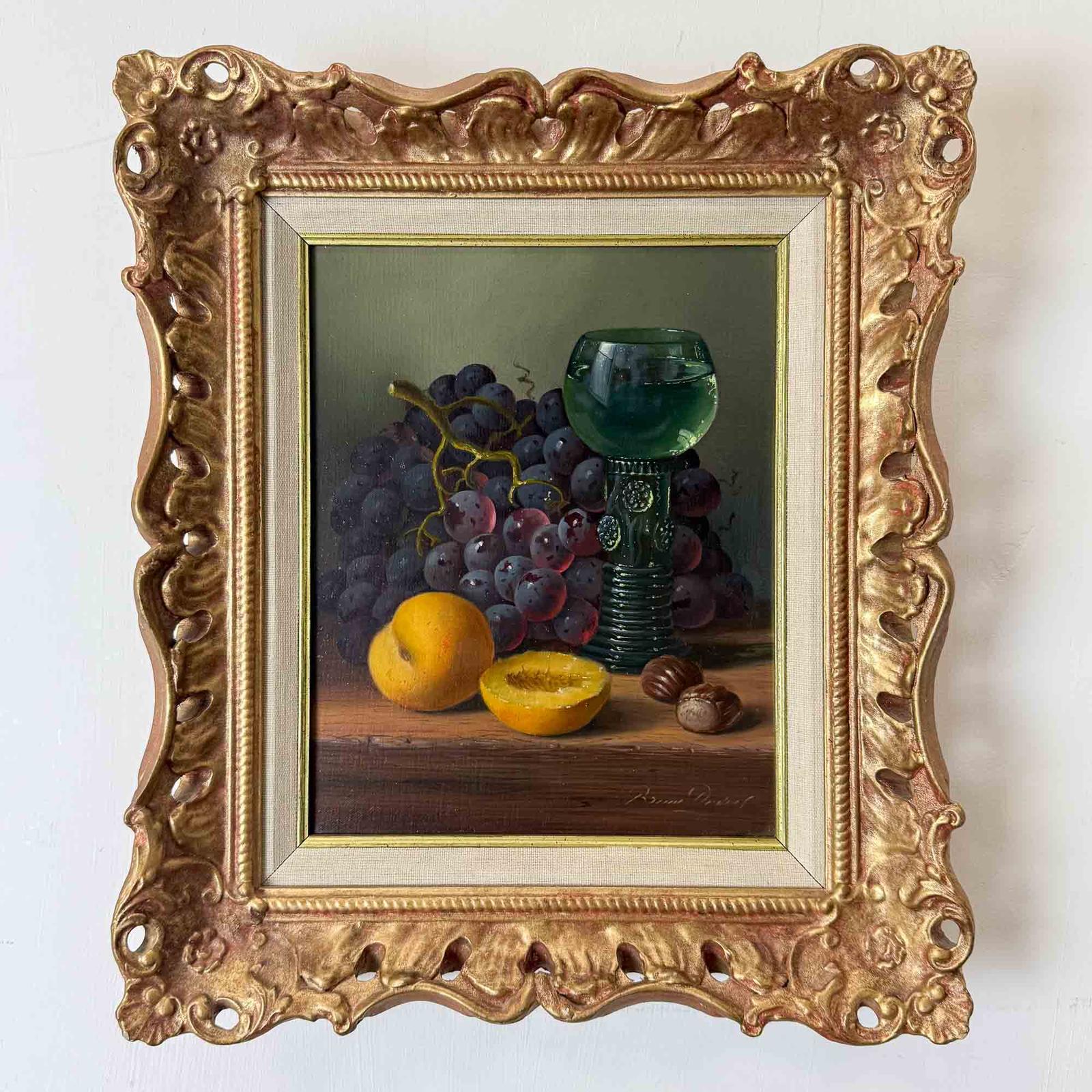'Still Life with Wine Goblet & Peaches' Oil Painting by Brian Davies (1 of 12)