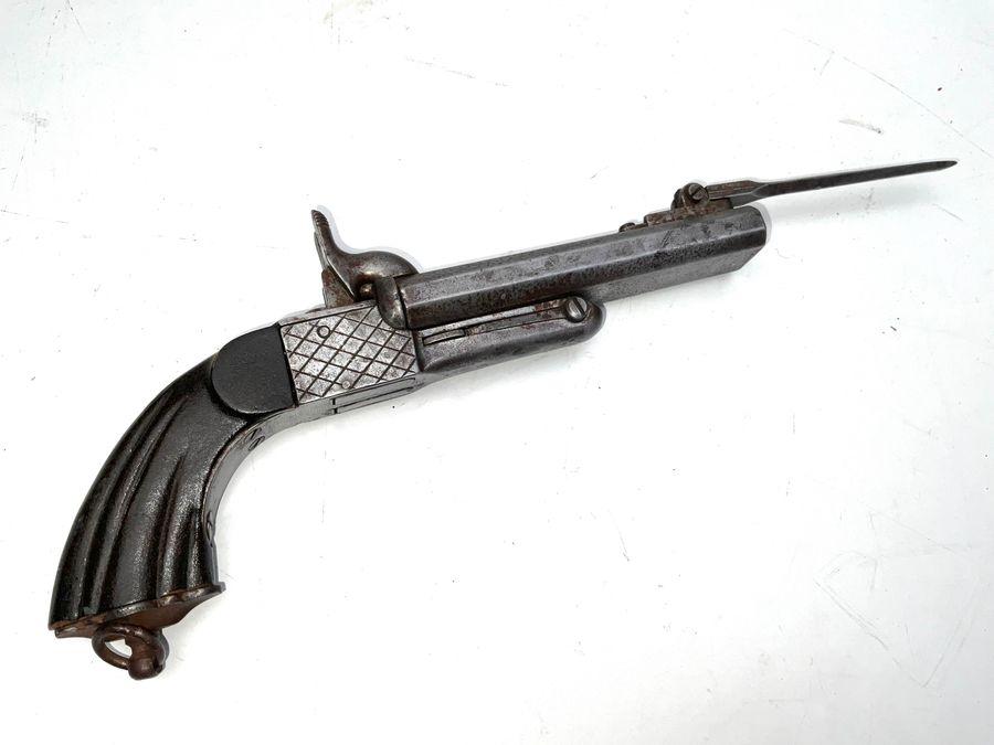 Pinfire 9mm Double Barrels Pistol & Foldaway Bayonet (1 of 12)