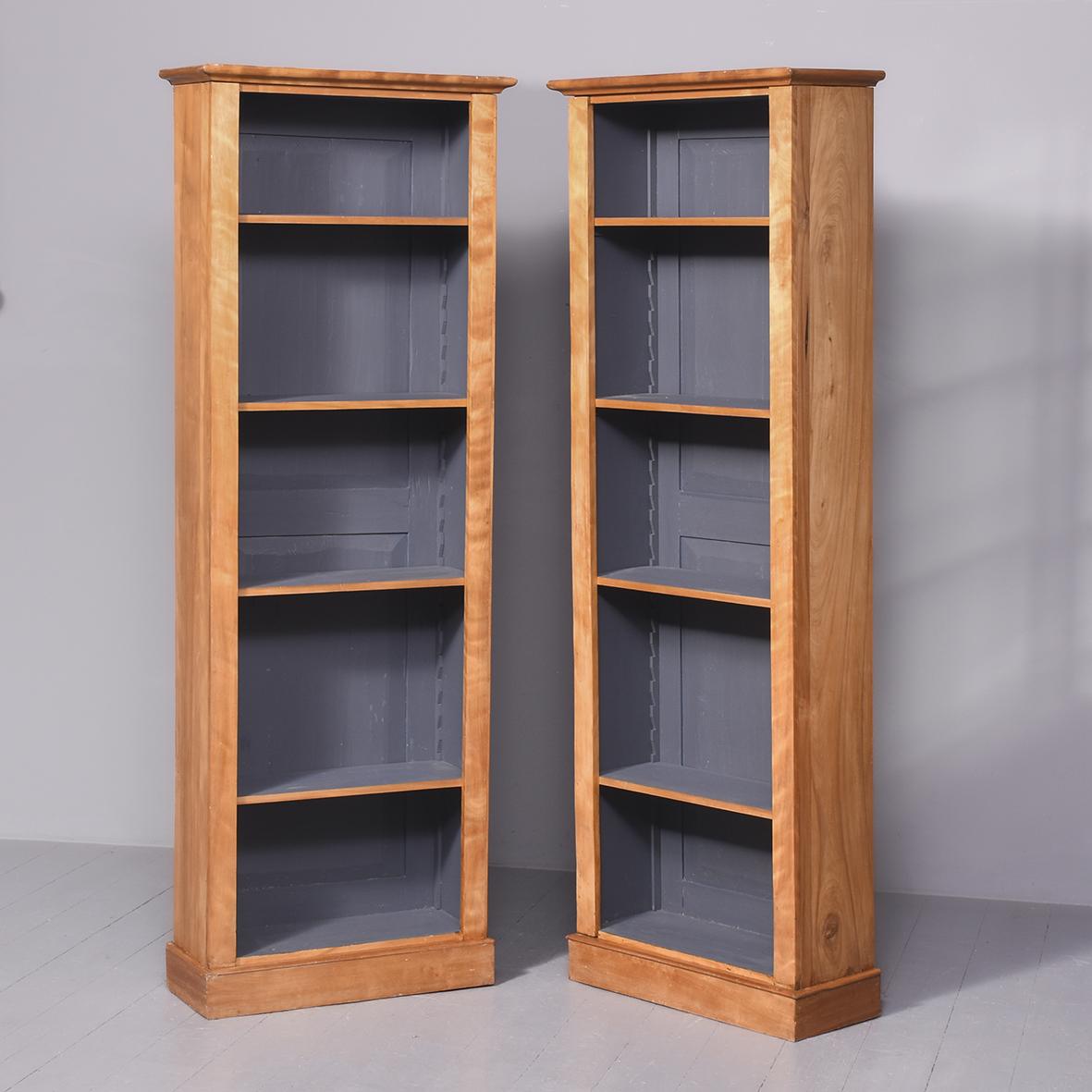 Pair of Tall Satin Birch Late Victorian Open Bookcases (1 of 7)