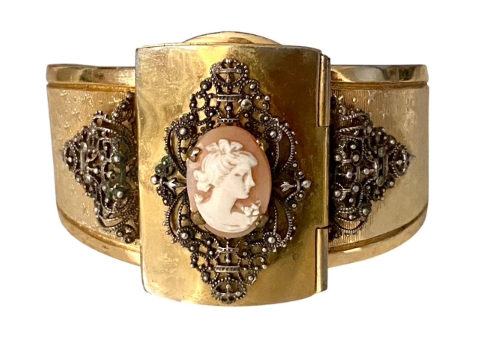 Albert Flamand Paris Marcel Merkes Cuff Bracelet Bangle with Rouge Compact Art Deco 1930-1940 (1 of 9)