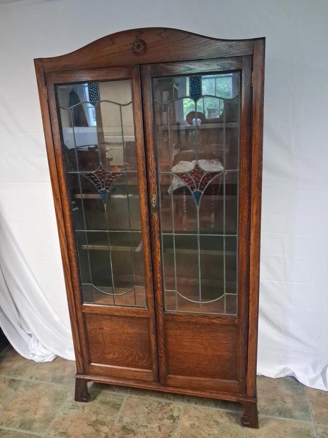 Antique Welsh Oak Arts And Crafts Bookcase With Stained Leaded Glass (1 of 18)