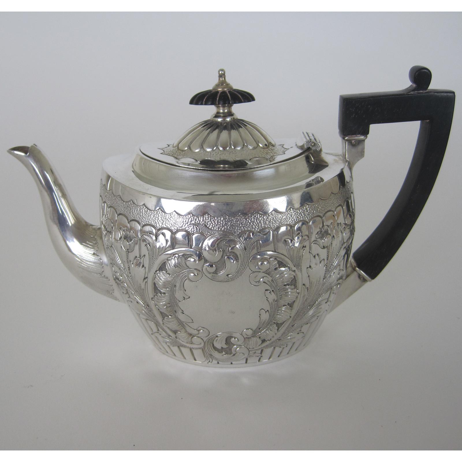 Late Victorian Bachelor Silver Teapot Embossed with Fluting Flowers & Scrolls (1 of 8) Late Victorian Bachelor Silver Teapot Embossed with Fluting Flowers & Scrolls (1 of 8)