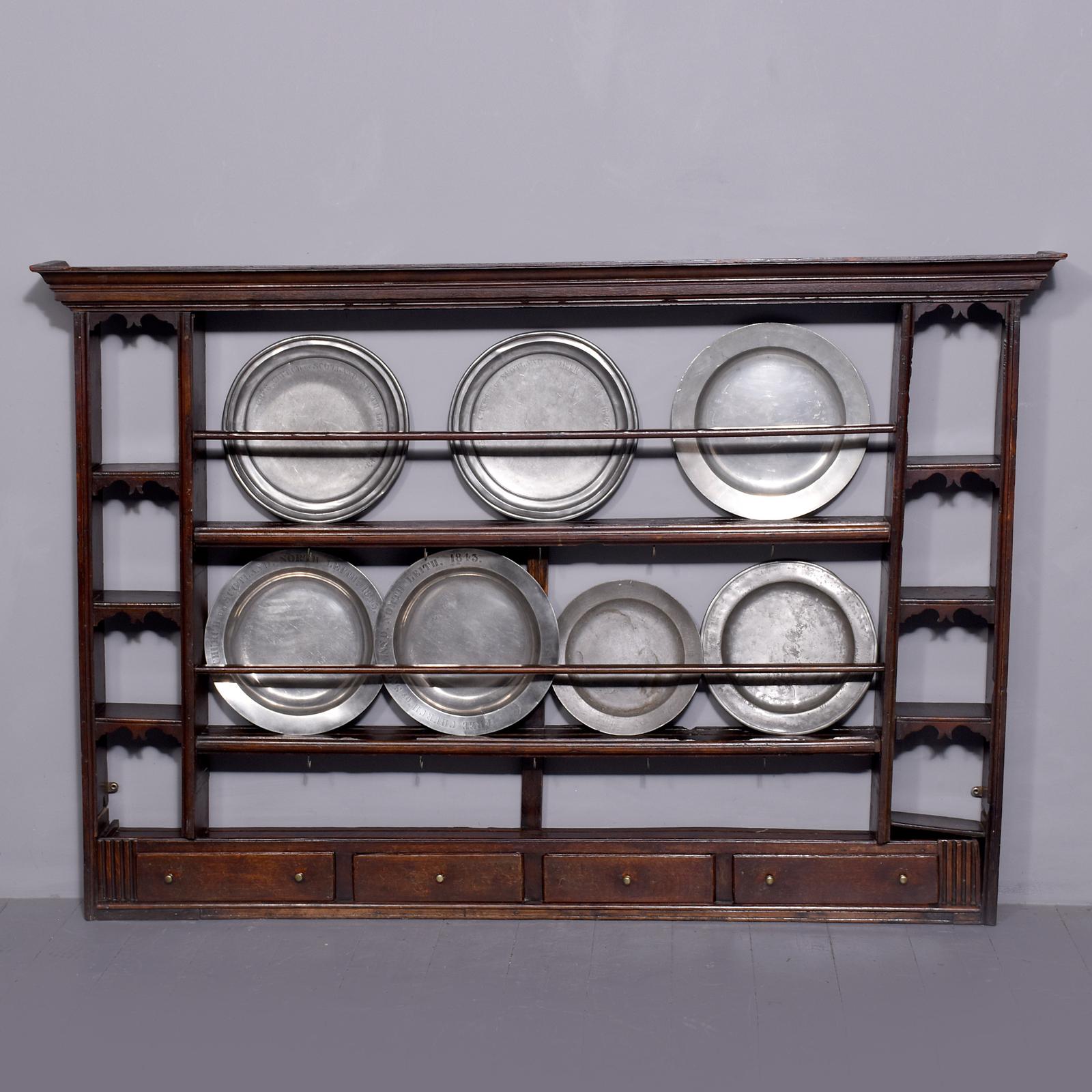 George 3rd Wall-Mounted Oak Plate Rack/Dresser With Wonderful Colour and Patina (1 of 8)