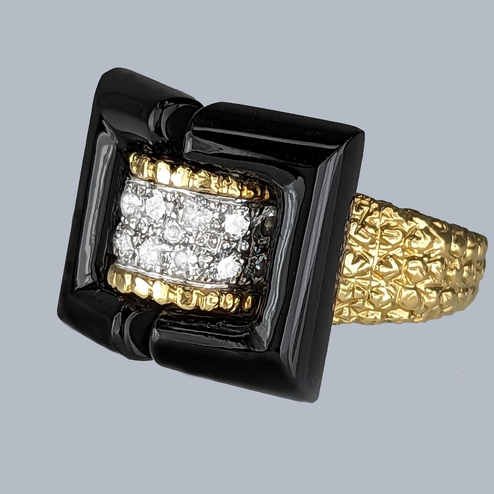 Vintage Kutchinsky Buckle Ring 18ct Gold, Onyx and Diamond, London 1972 (1 of 13)