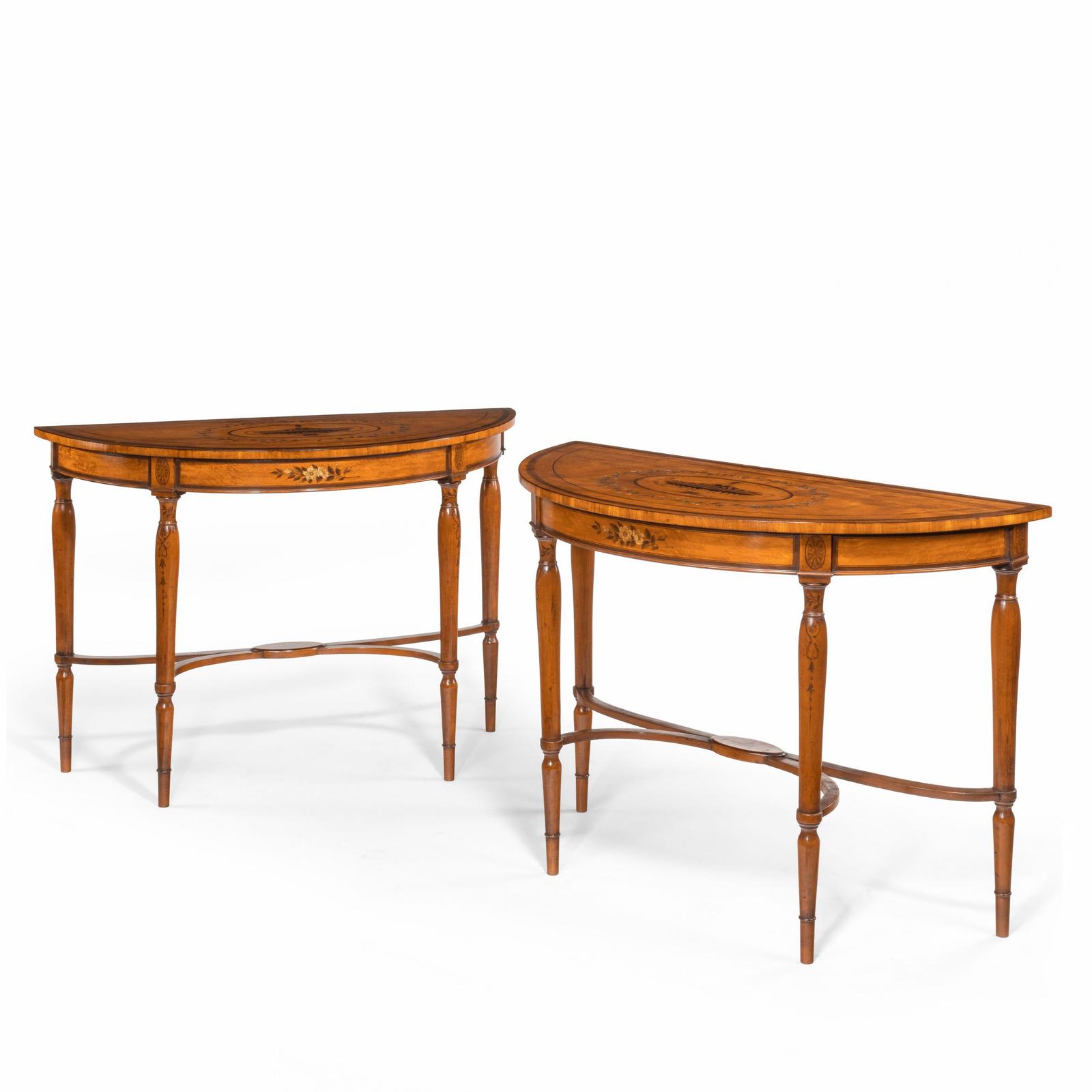Pair of Sheraton Period West Indian Satinwood Demi Lune Console Tables (1 of 14) Pair of Sheraton Period West Indian Satinwood Demi Lune Console Tables (1 of 14)