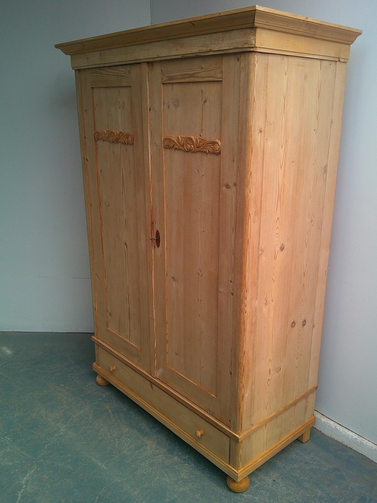 Lovely Carved 2 Panel Antique Pine 2 Door Knockdown Wardrobe to wax / paint (1 of 12)
