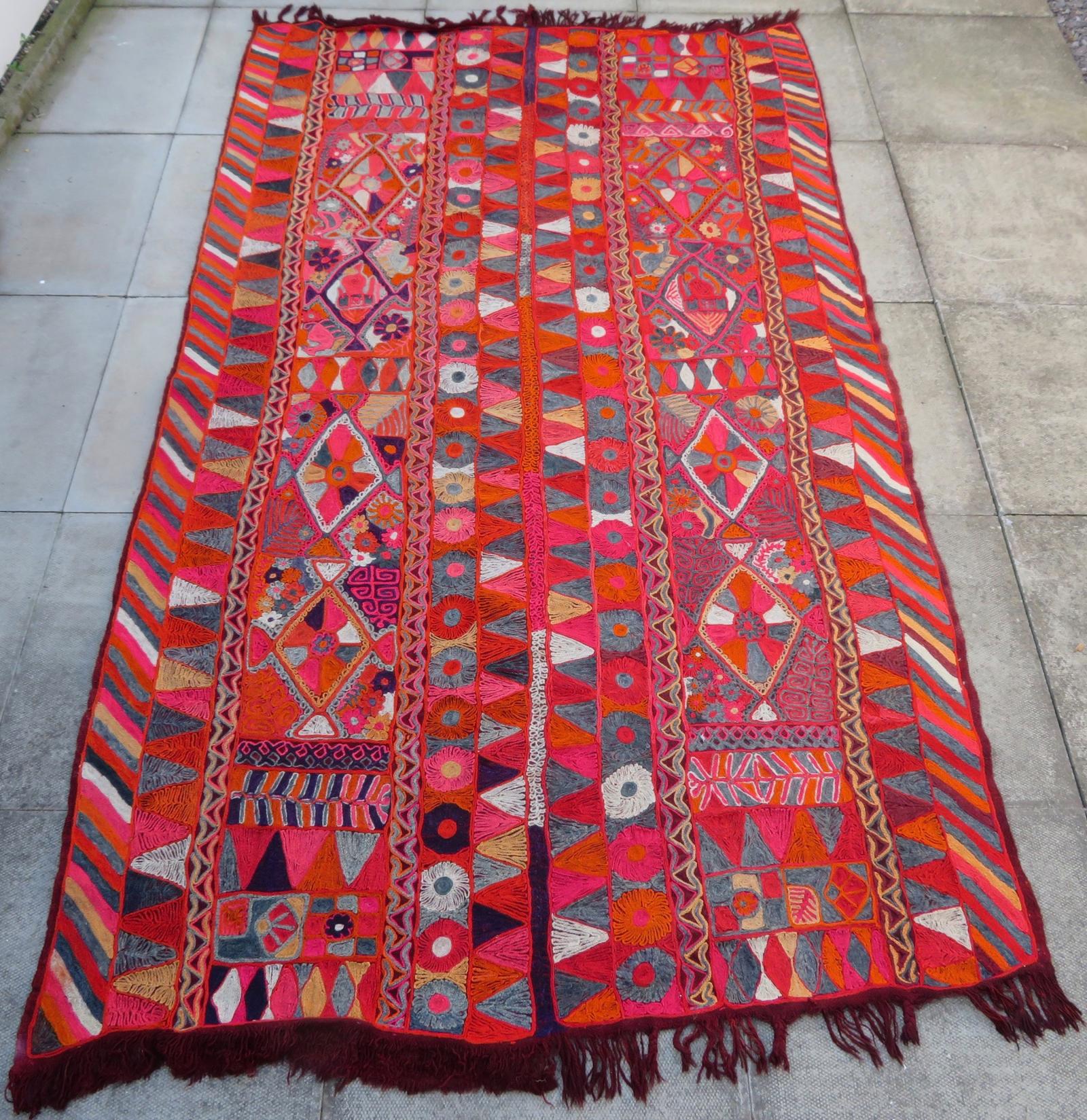Mid 20th Century Marsh Arab Embroidered Wedding Blanket Rug Wetlands