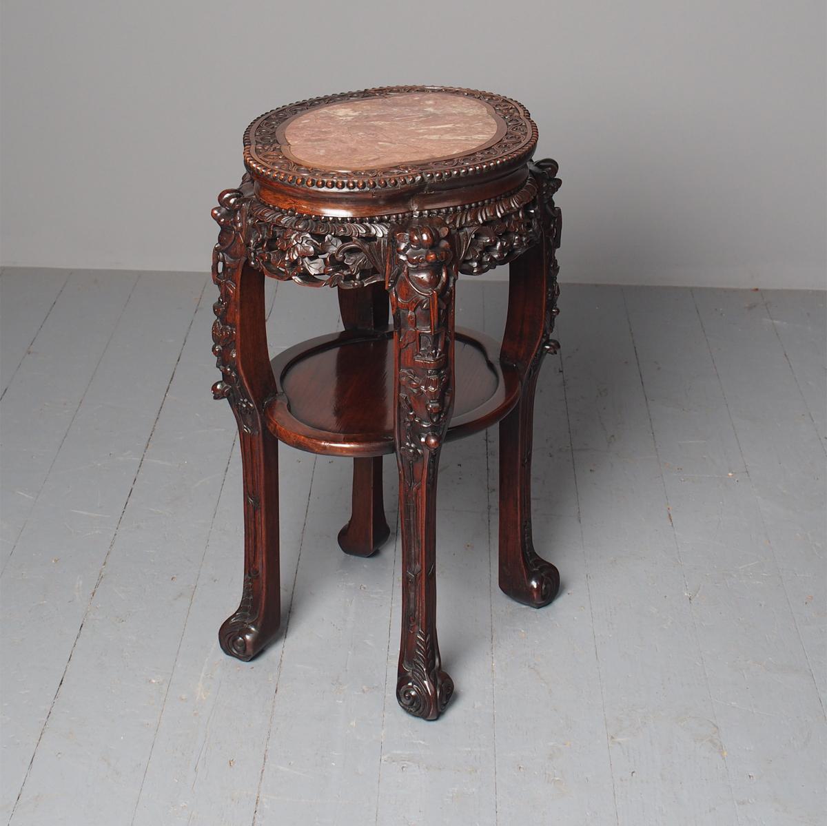 Antique Chinese Qing Dynasty Hongmu & Pink Marble Pedestal (1 of 10) Antique Chinese Qing Dynasty Hongmu & Pink Marble Pedestal (1 of 10)