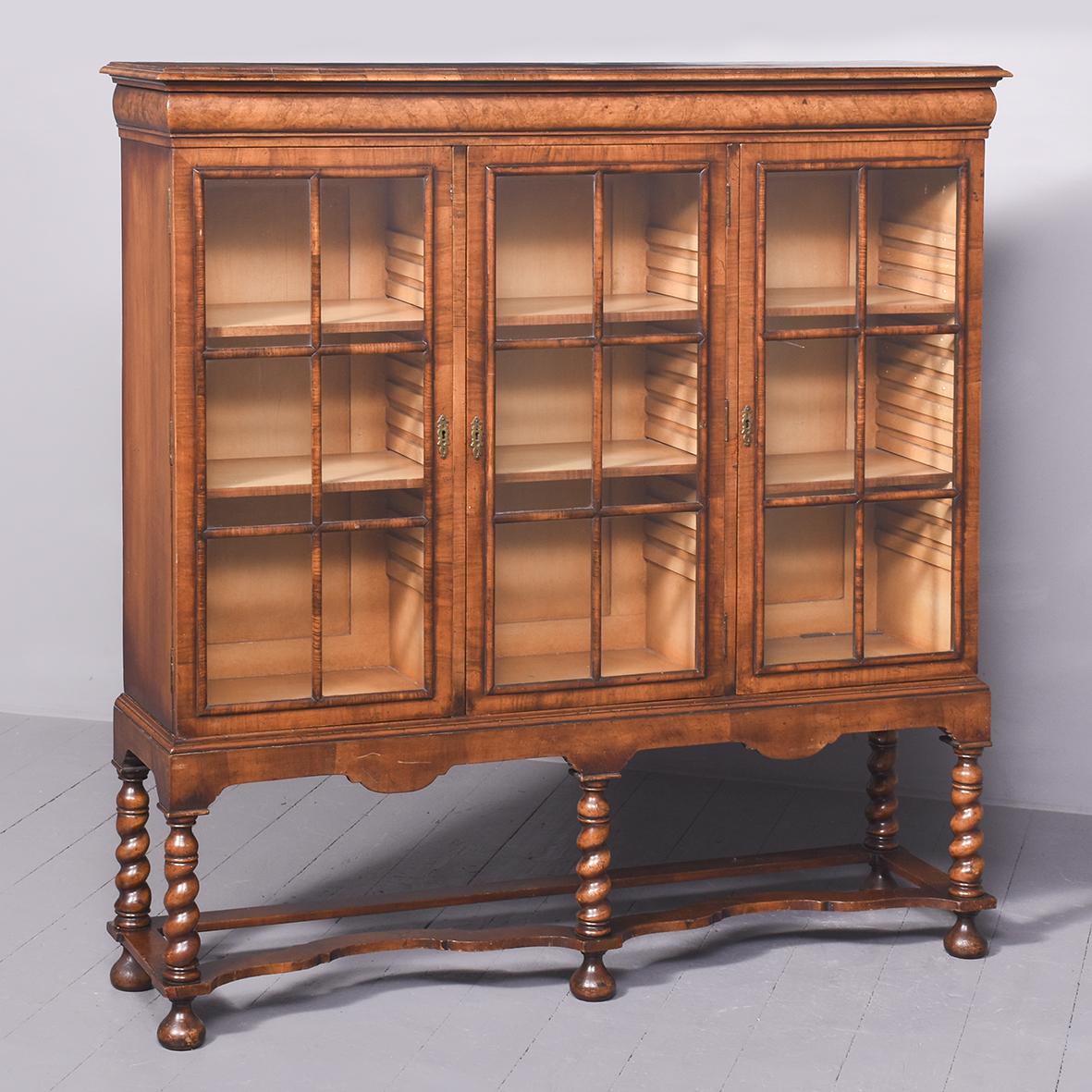 Stylish George II Style Figured Walnut Three-door Bookcase on Stand c.1910 (1 of 11)