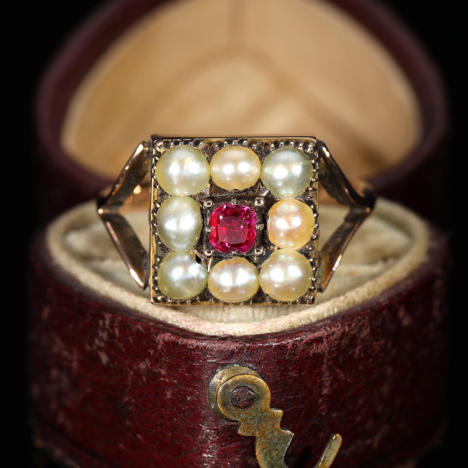 The Antique Victorian Pearl & Ruby Cluster Ring (1 of 8)
