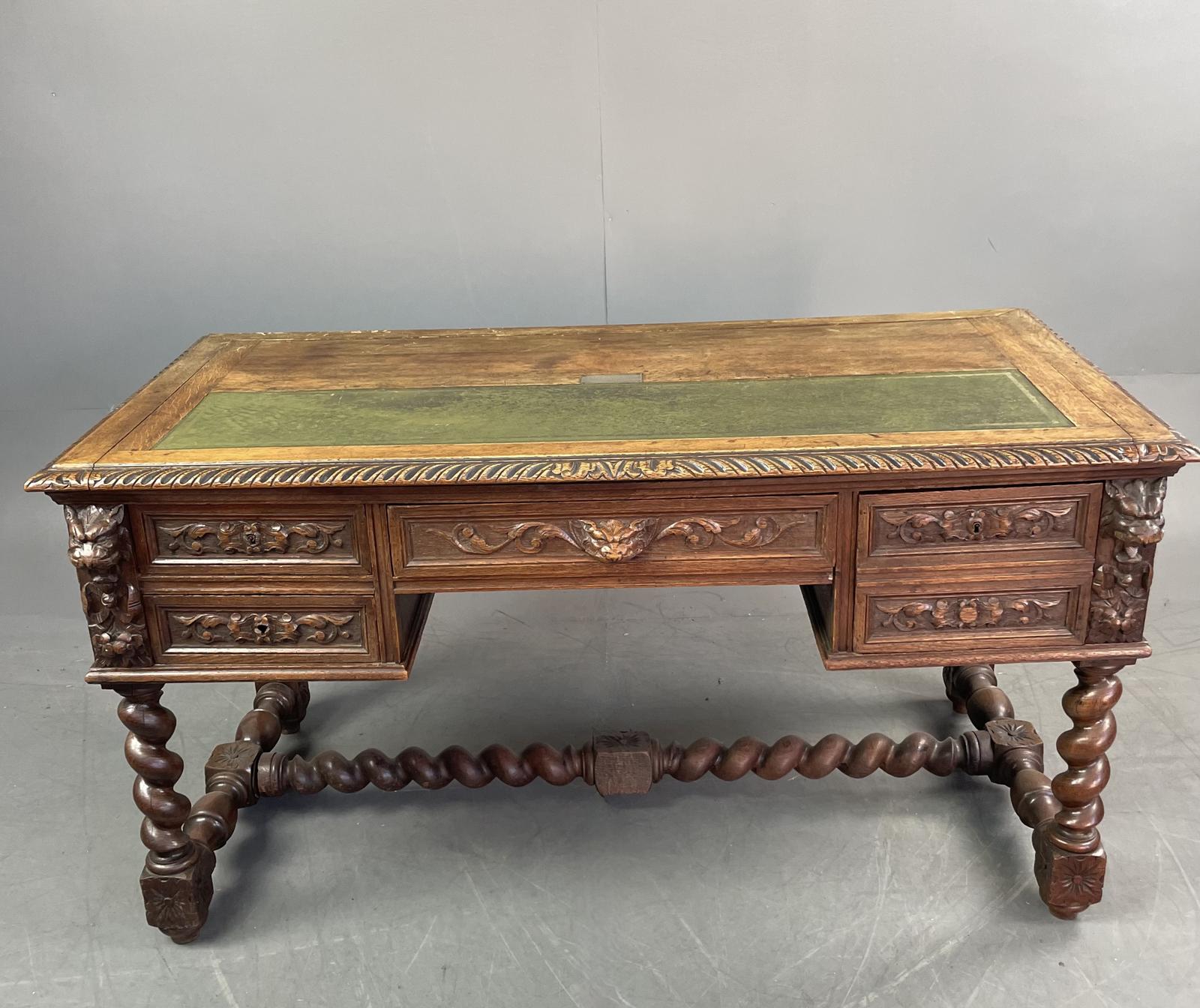 Victorian Carved Oak Writing Desk (1 of 6) Victorian Carved Oak Writing Desk (1 of 6)