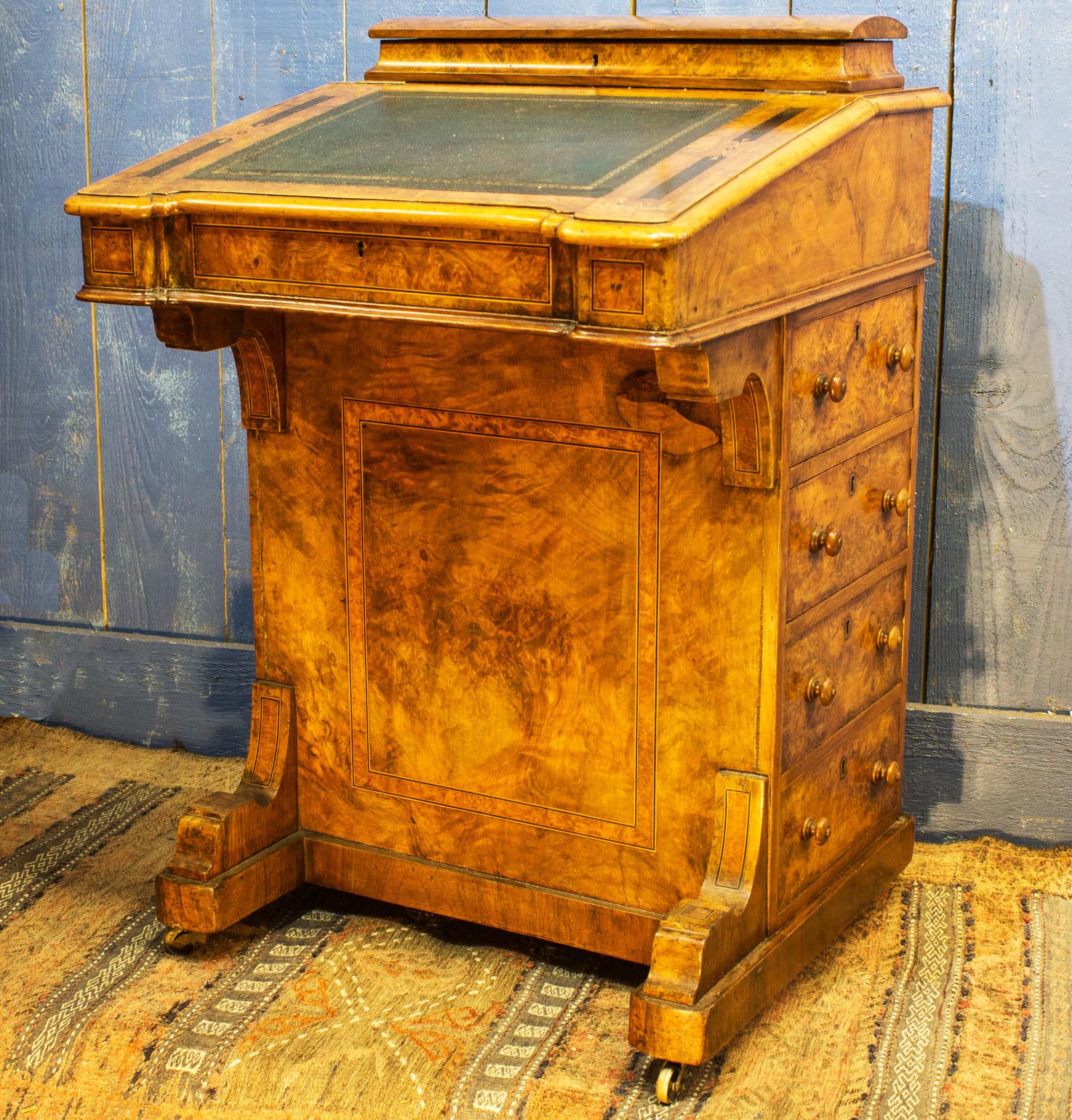 Victorian Burr Walnut Davenport Writing Desk (1 of 14)