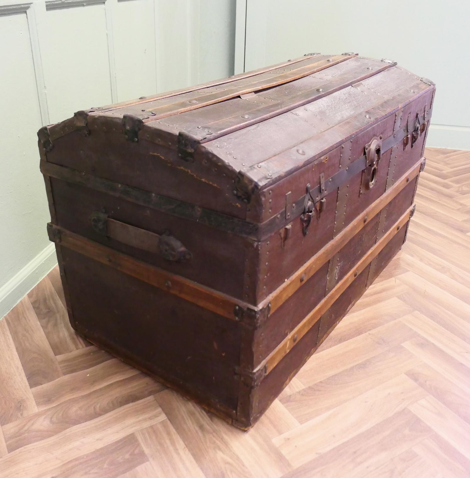 Polished Oak & Canvas Dome Top Chest (1 of 6)