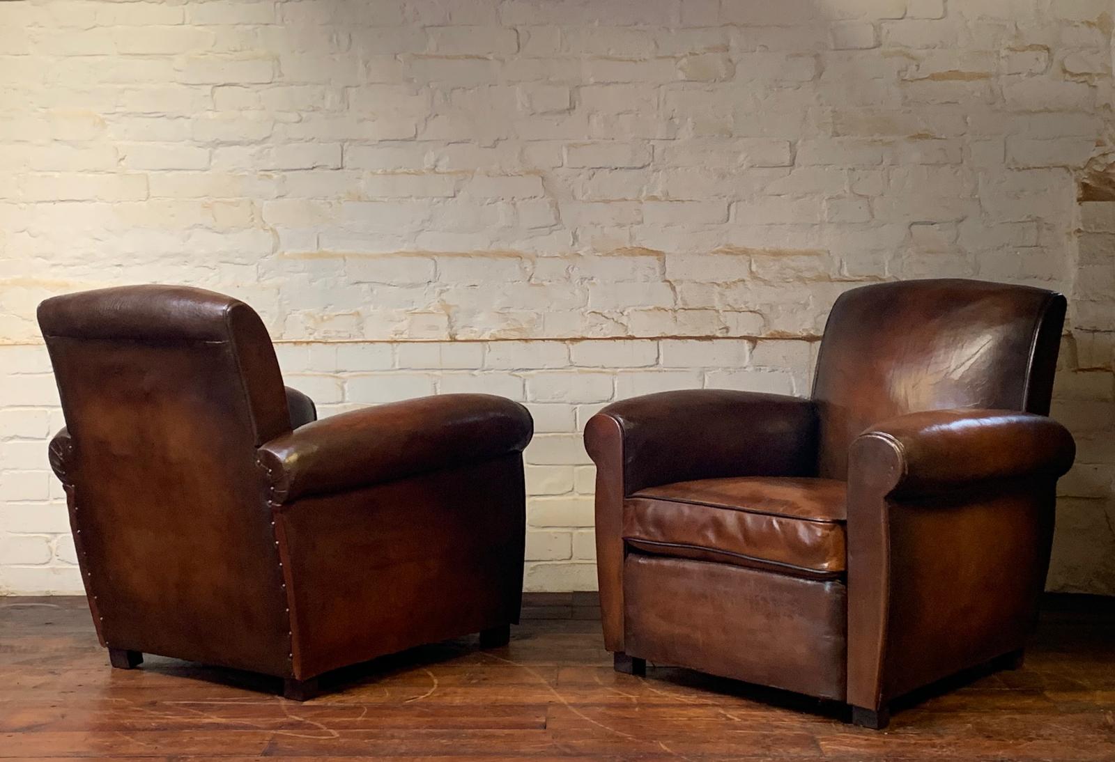 Gorgeous Pair of French Leather Club Chairs, Cuban Lounge Models c.1920 (1 of 9) Gorgeous Pair of French Leather Club Chairs, Cuban Lounge Models c.1920 (1 of 9)