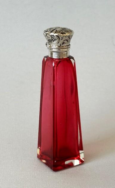 Victorian Silver & Cranberry Glass Obelisk Scent Bottle (1 of 6)