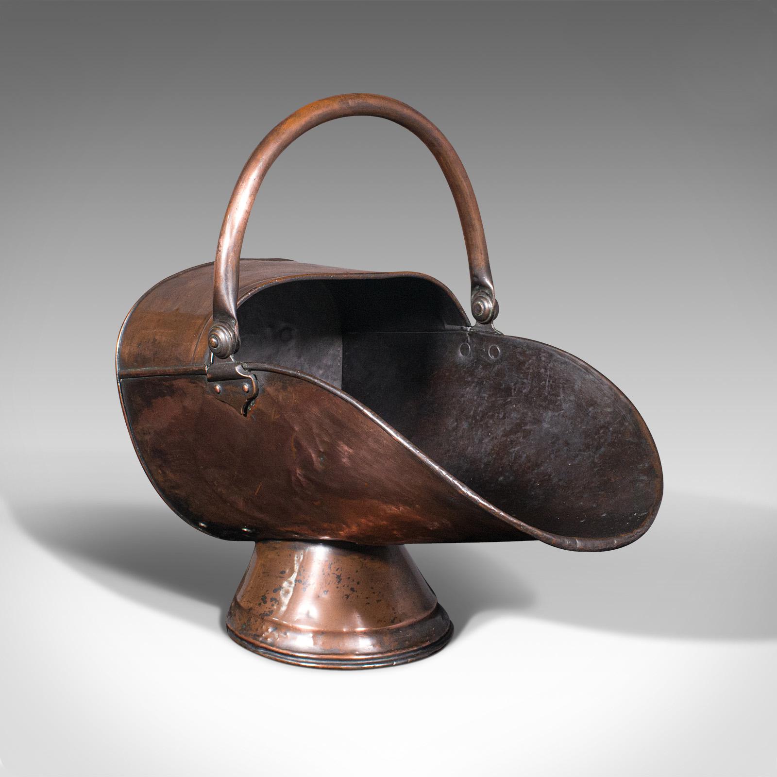 Antique Helmet Scuttle, English, Copper, Fireside Coal Bucket, Victorian c.1850 (1 of 10)