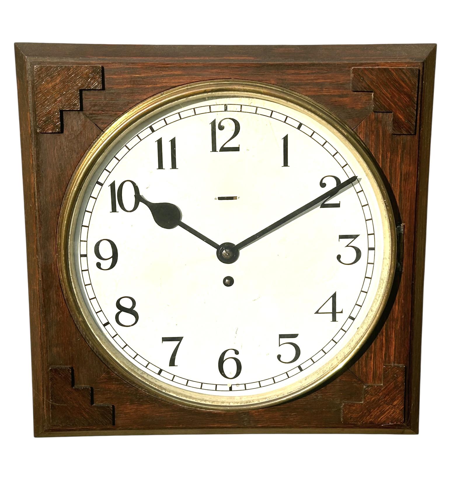 Oak Arts & Crafts 8-day Wall Clock / Carved Case Details with Platform Escapement (1 of 6) Oak Arts & Crafts 8-day Wall Clock / Carved Case Details with Platform Escapement (1 of 6)