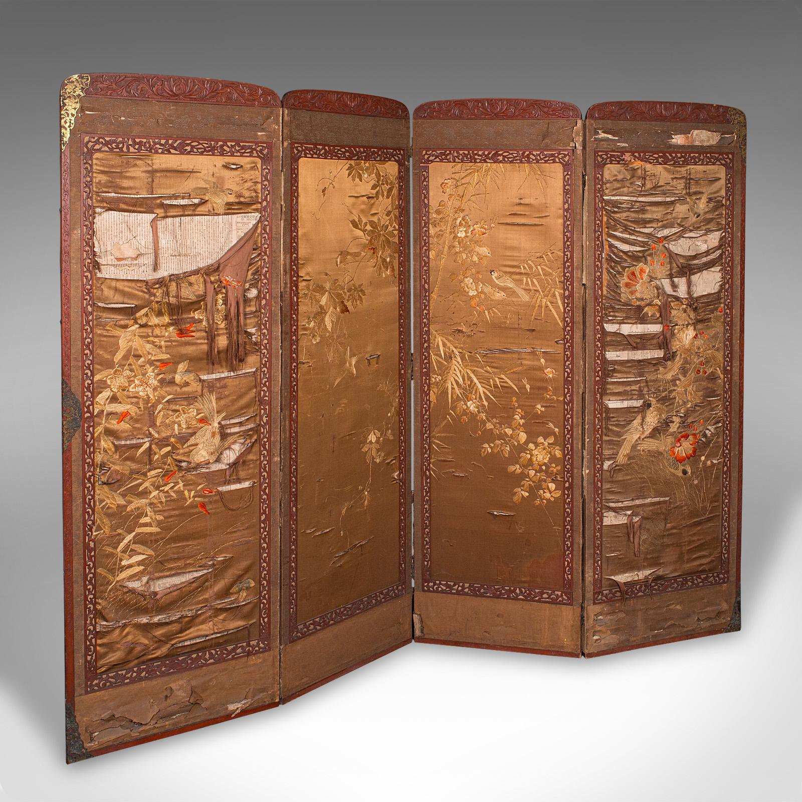 Antique Photographic Prop Screen, Japanese, Silk Cotton, Room Divider, Victorian (1 of 12)