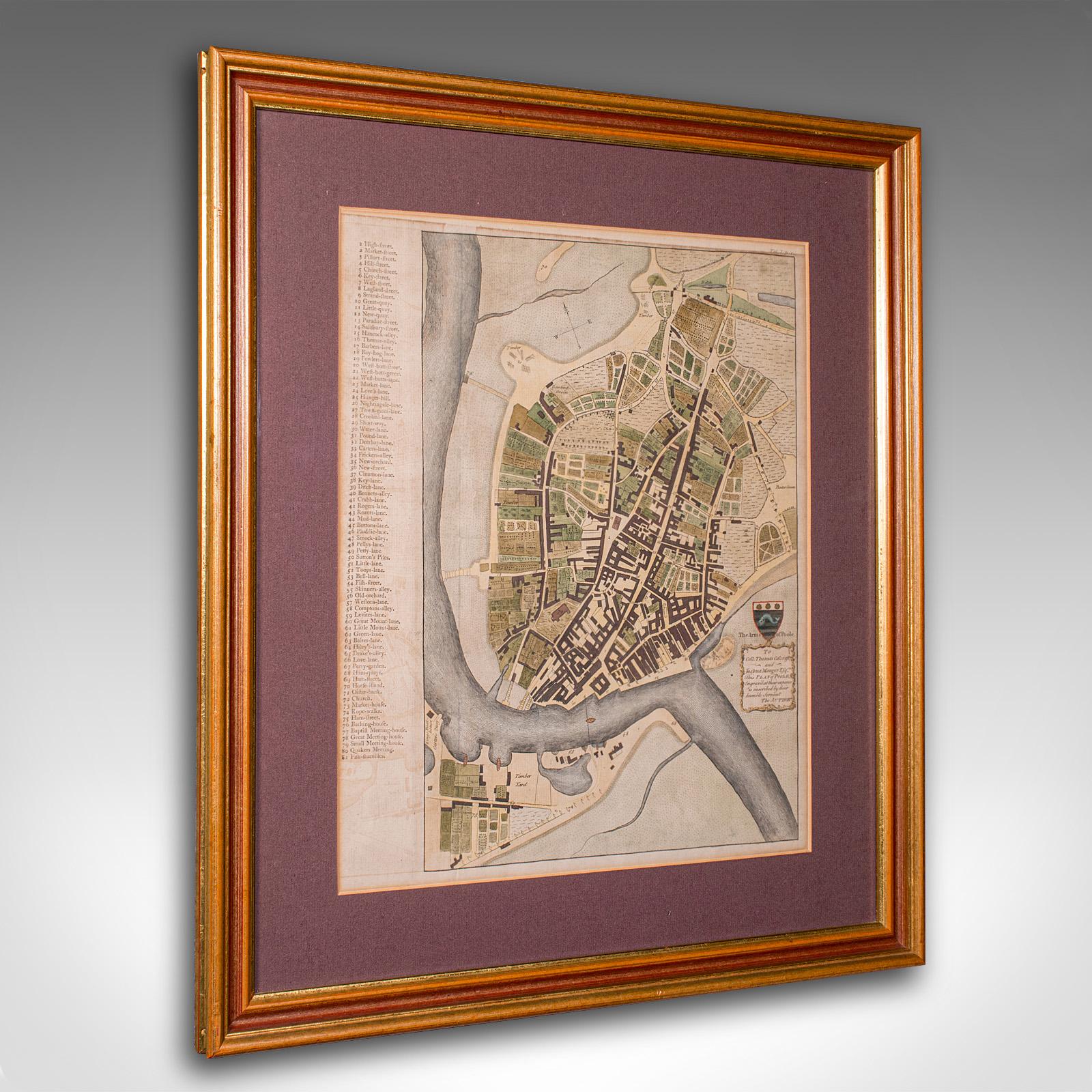 Antique Town Plan Map, Poole, English, Framed Cartography, Georgian c.1780 (1 of 12)