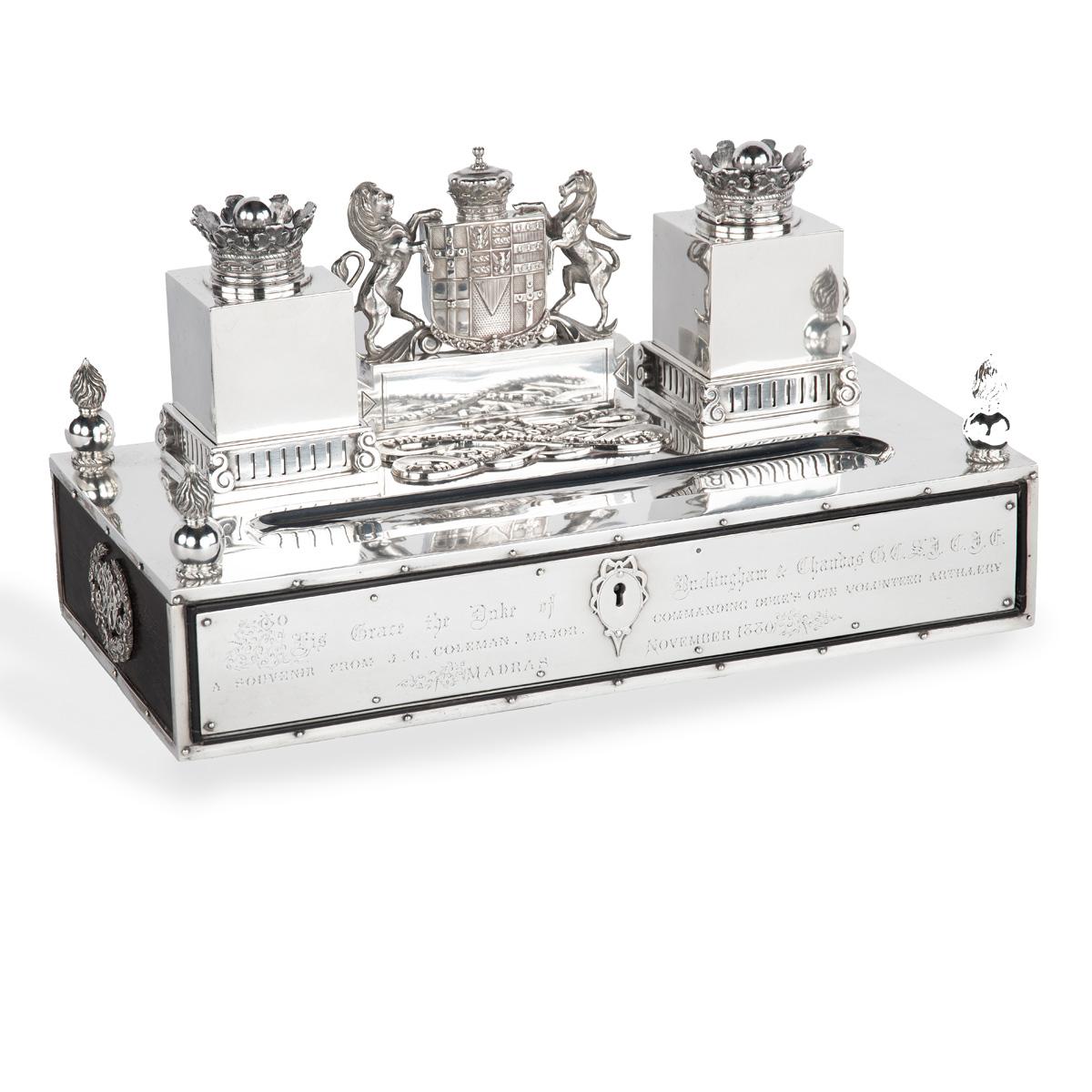 A Victorian Silver Inkstand Made in Madras by Peter Orr and Sons in 1880 (1 of 15)