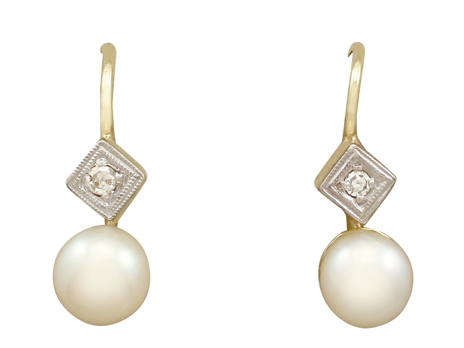 Pearl & Diamond, 14ct Yellow Gold Drop Earrings c.1930 (1 of 9) Pearl & Diamond, 14ct Yellow Gold Drop Earrings c.1930 (1 of 9)