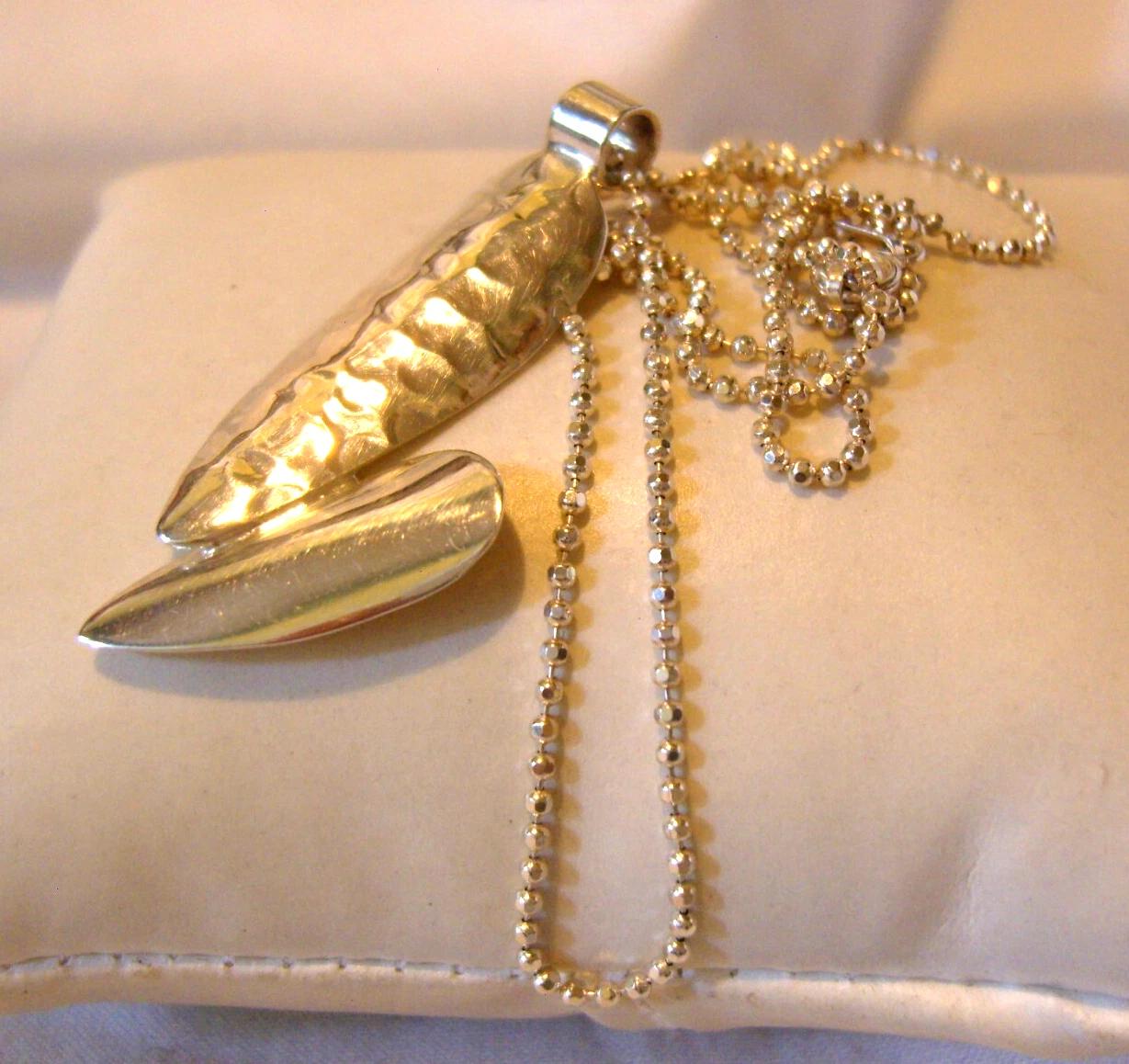 Necklace Silver 925 Vintage 1970s With Modernist Leaf Pendant 17 1/2" Length (1 of 17)