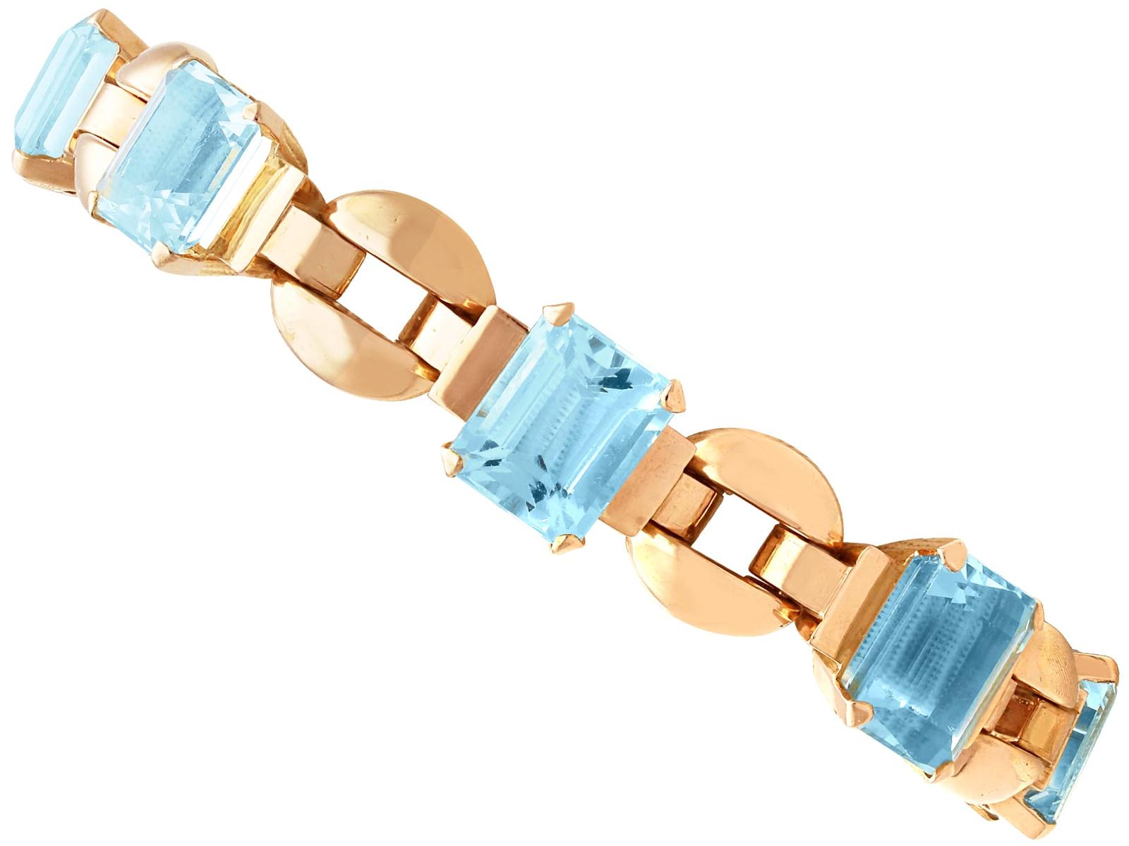 Art Deco 23.22ct Aquamarine & 15ct Rose Gold Bracelet c.1930 (1 of 14)